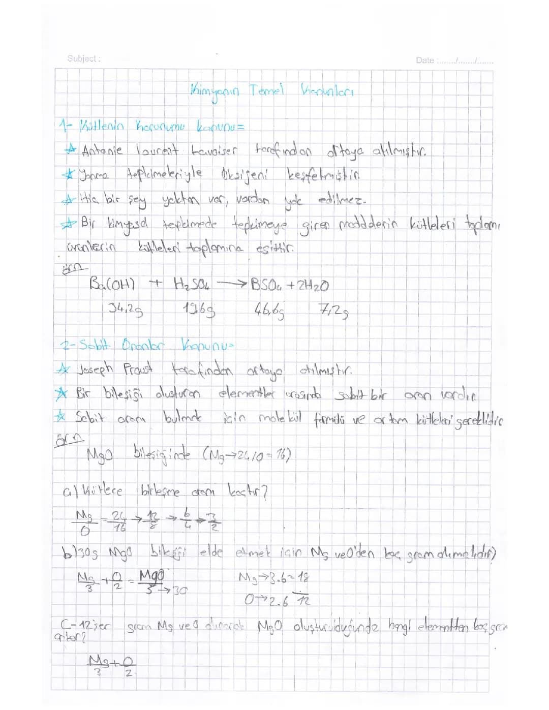 10. Sınıf Kimyanın Temel Kanunları: Konu Anlatımı ve Çözümlü Sorular PDF