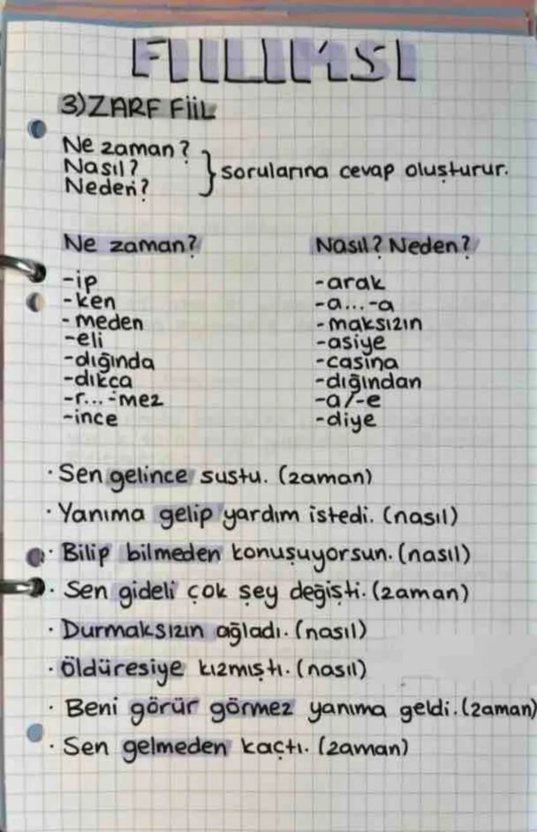 FILLEST
1)ISIN FIIL
·Bu sorunun cevabını öğrenmek istiyorum.
Fiil kök veya gövdesine getirilen:
-me/-ma-mek/-mak, -15/-15/-us/-üs
ekleriyle 