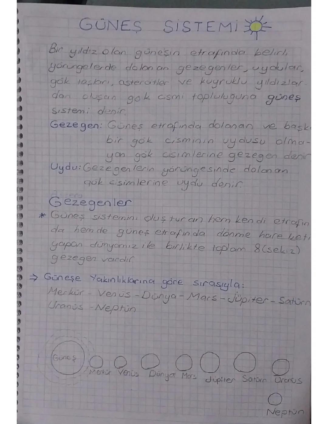 6. Sınıf Fen Bilimleri: Güneş Sistemi ve Gezegenler Ders Notları