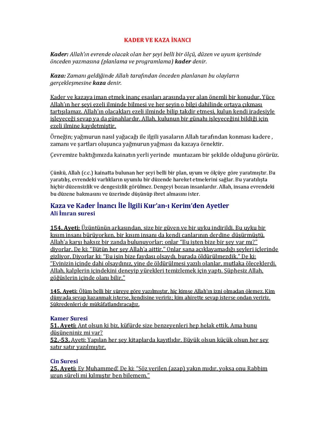 Kader ve Kaza İnancı