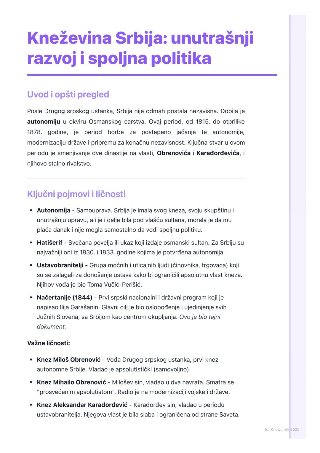 # Kneževina Srbija: unutrašnji
razvoj i spoljna politika

Uvod i opšti pregled

Posle Drugog srpskog ustanka, Srbija nije odmah postala neza