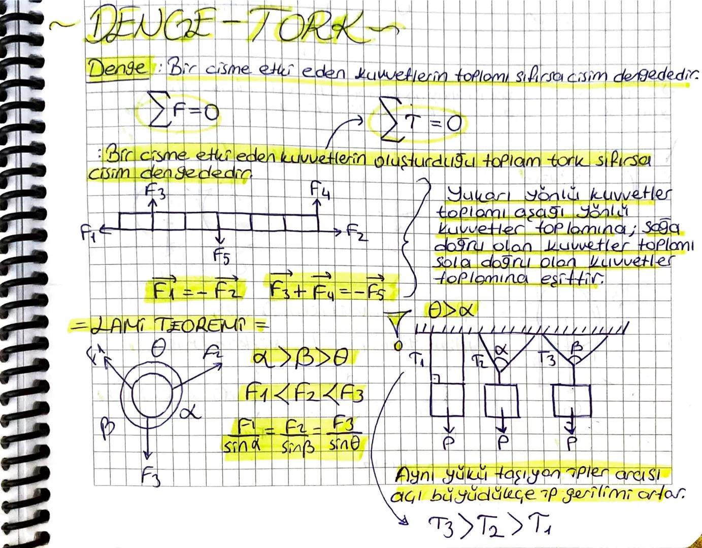 DENGE TORK-
Denge: Bir cisme etki eden kuvvetlerin toplomi sıfırsa cisim dengededir.
ΣF=O
Στο
=0
Bir cisme etki eden kuvvetlerin oluşturduğu
