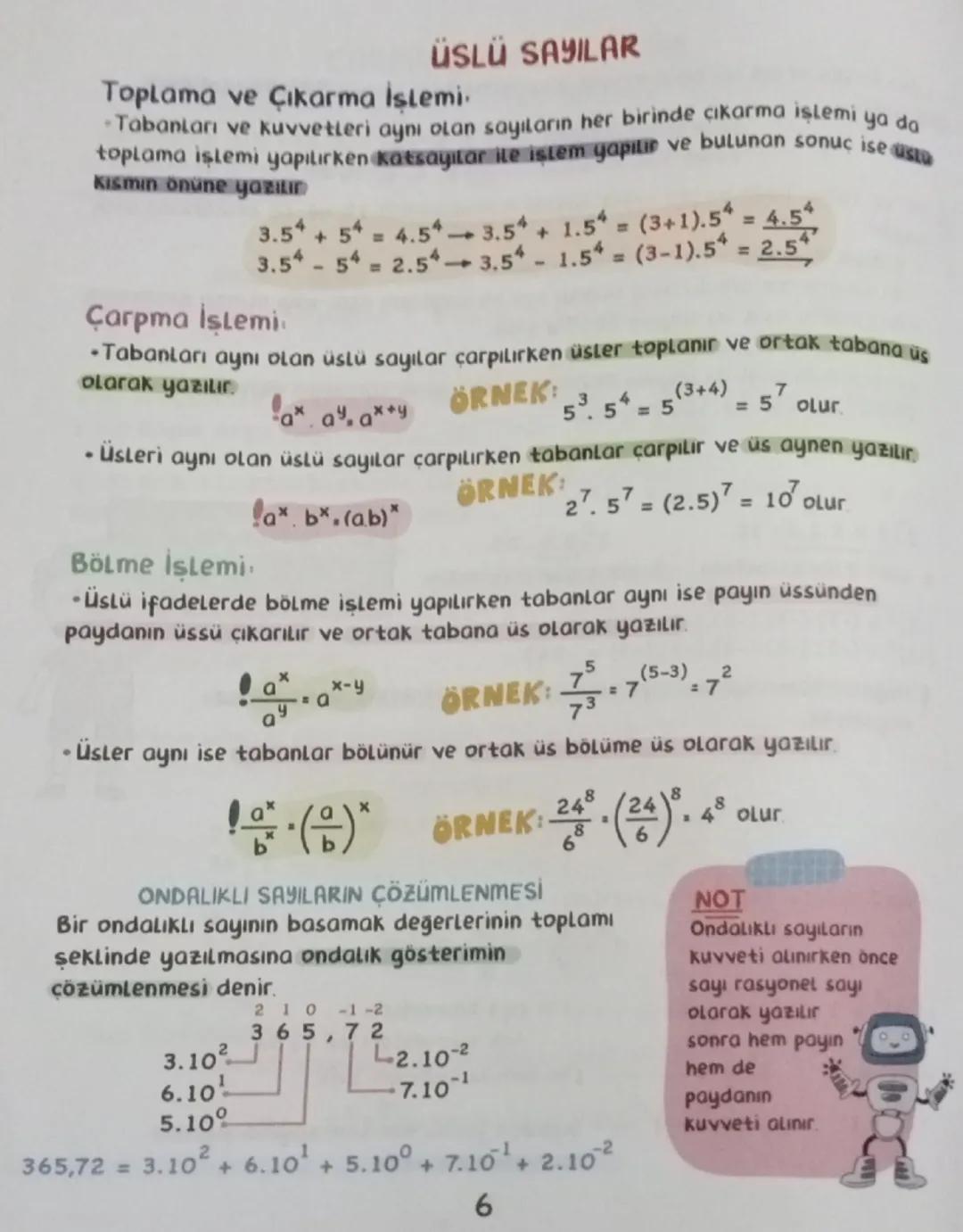 # ÜSLÜ SAYILAR

Toplama ve Çıkarma İşlemi.
-Tabanları ve kuvvetleri aynı olan sayıların her birinde çıkarma işlemi ya da
toplama işlemi yapı