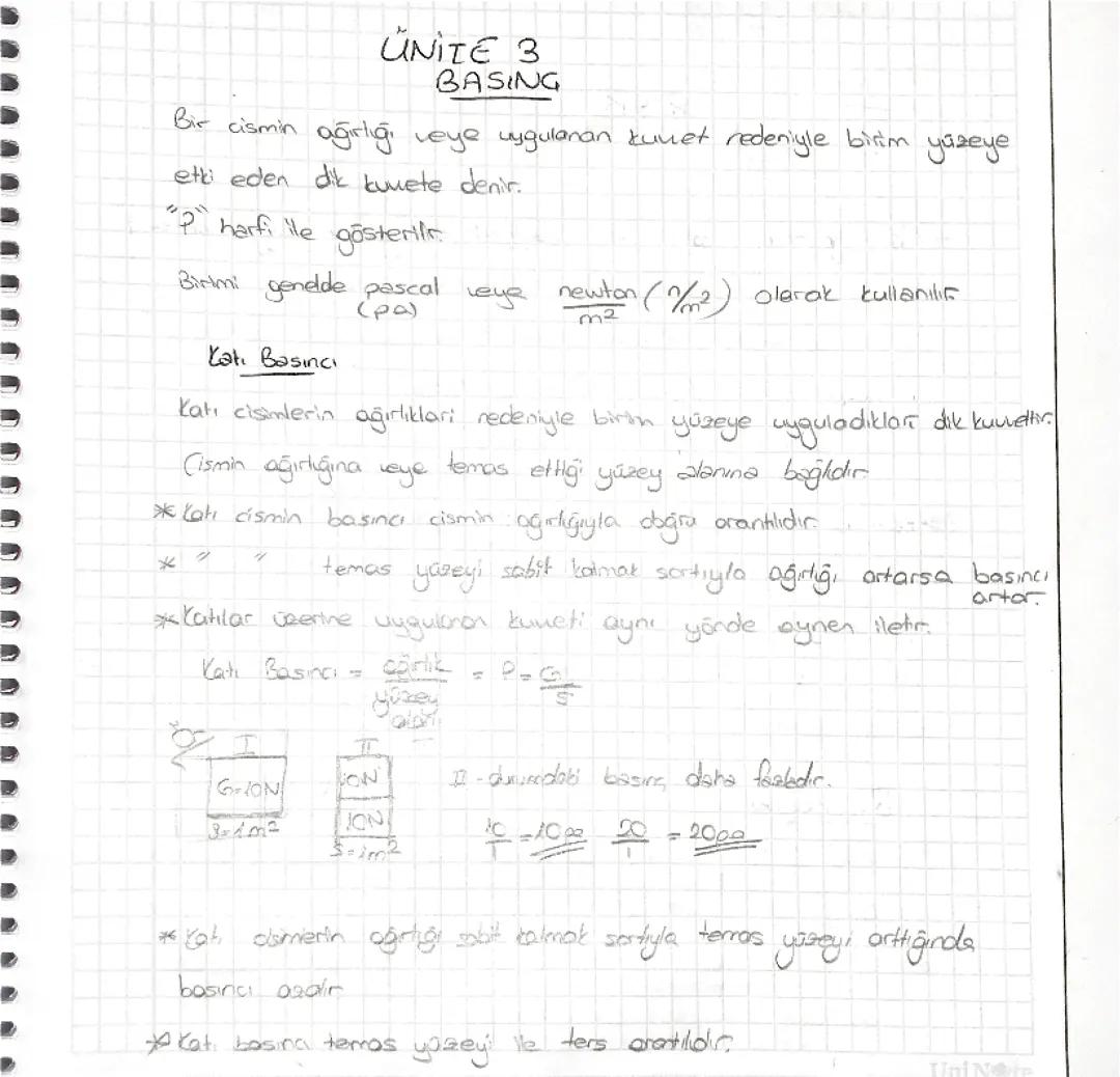 Fen Basınç Konusu: 8. Sınıf Ders Notları