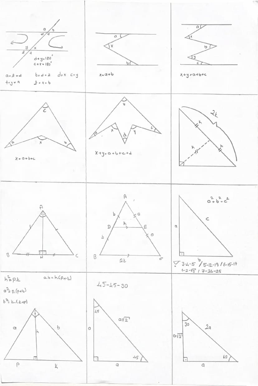 x
2
+
d+y-180°
a
b
c+8+180°
and
bed a
dex coy
x-9+b
x+y=a+b+c
2-x-b
x+y=a+b+c+d
x+a+b+c
B
h²=p.k
a² = p. (p+t)
b² k. (k+p)
a.b=h.(p+k)
D
B
b