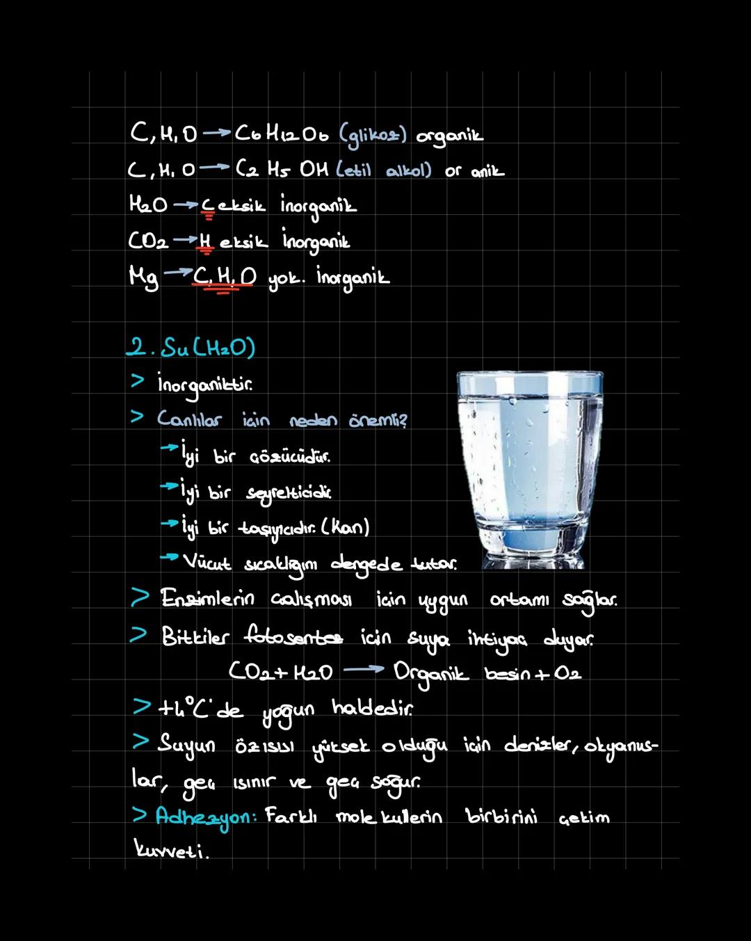 İnorganik Bileşikler
inorganik + organik = canlı
Canlıların Temel Bileşenleri
1. inorganik
1
>Su (H2O)
Asit-Baz-Tuz
>Mineraller
1. inorganik