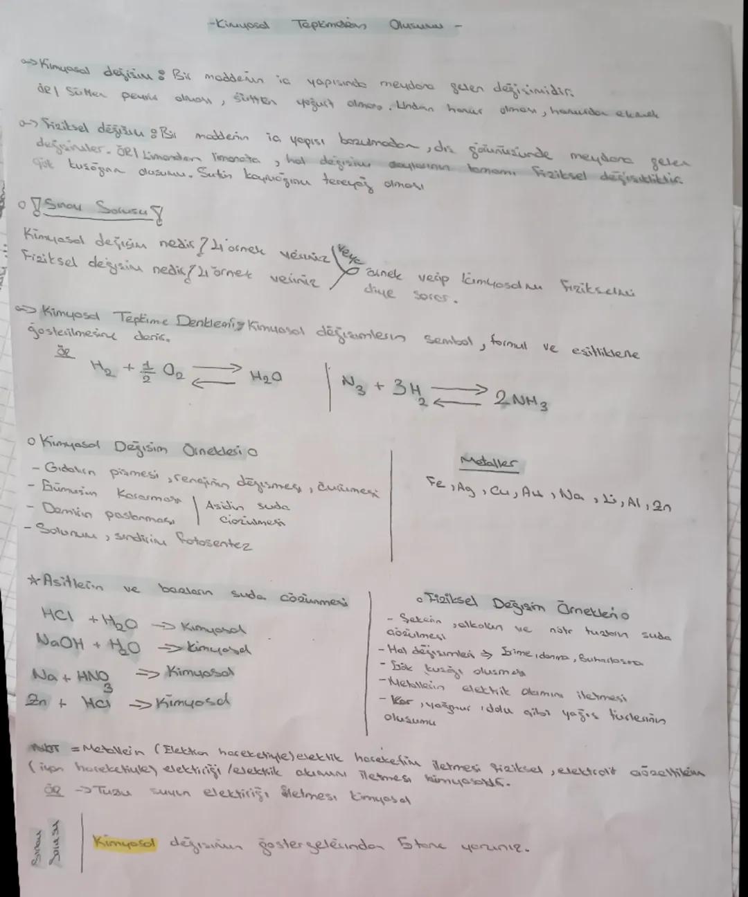 -Kinyosod Tepkimdos
Olususus

ans Kimyasal değişim: Bic moddean ia yapısında meydana gelen değişimidir.
del Sümer penois dass, sitten yoğurt
