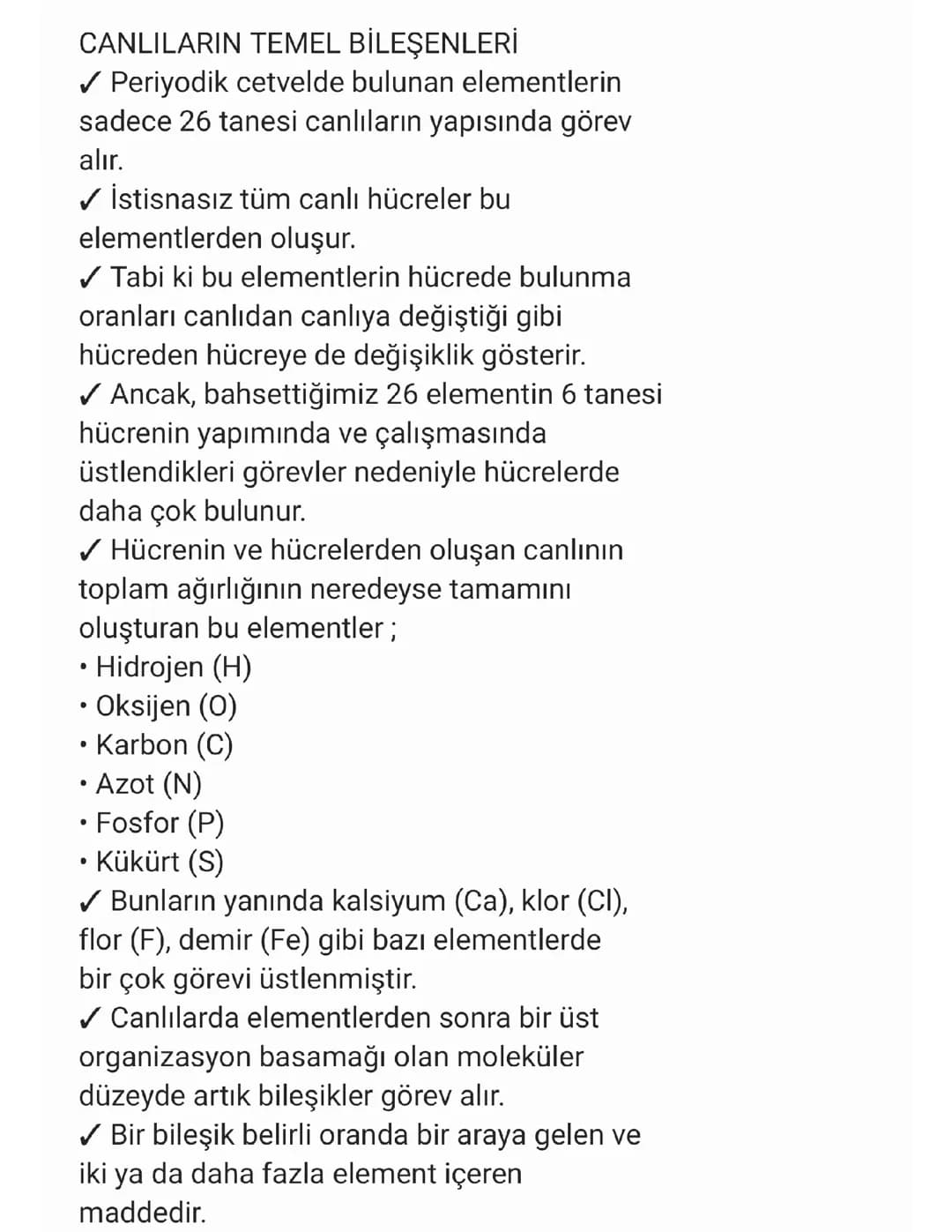 Canlıların Temel Bileşenleri 