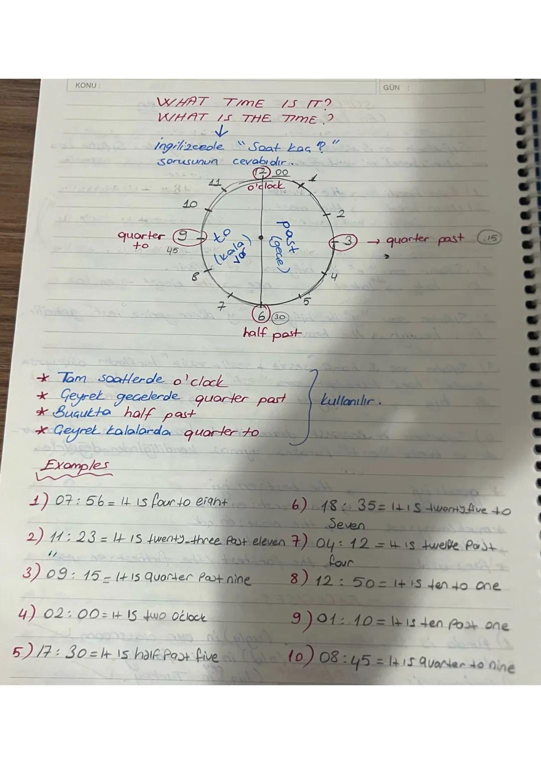 KONU

2) What do you do at the weekends?
- I read a book (Yapılan is)

3) What time, does irem get up?
- She gets up at 6. (Soat)

4) Why do