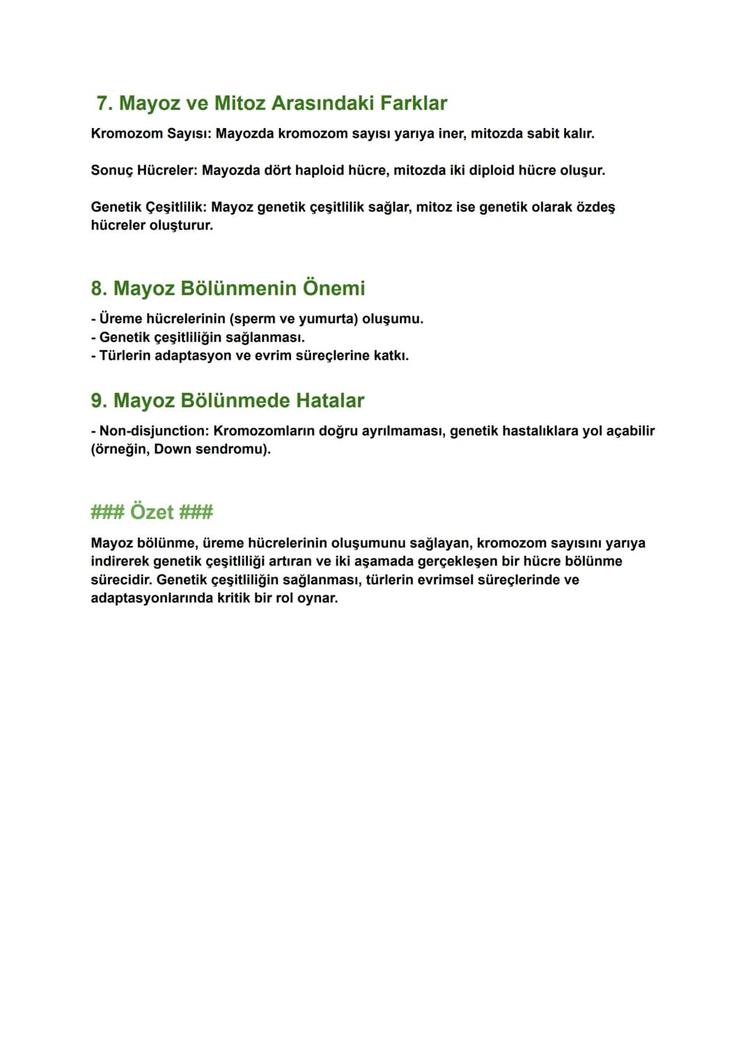Mayoz Bölünme Ders Notları
1. Mayoz Bölünmenin Tanımı
Mayoz bölünme, üreme hücrelerinin (gametlerin) oluşumunu sağlayan özel bir hücre
bölün
