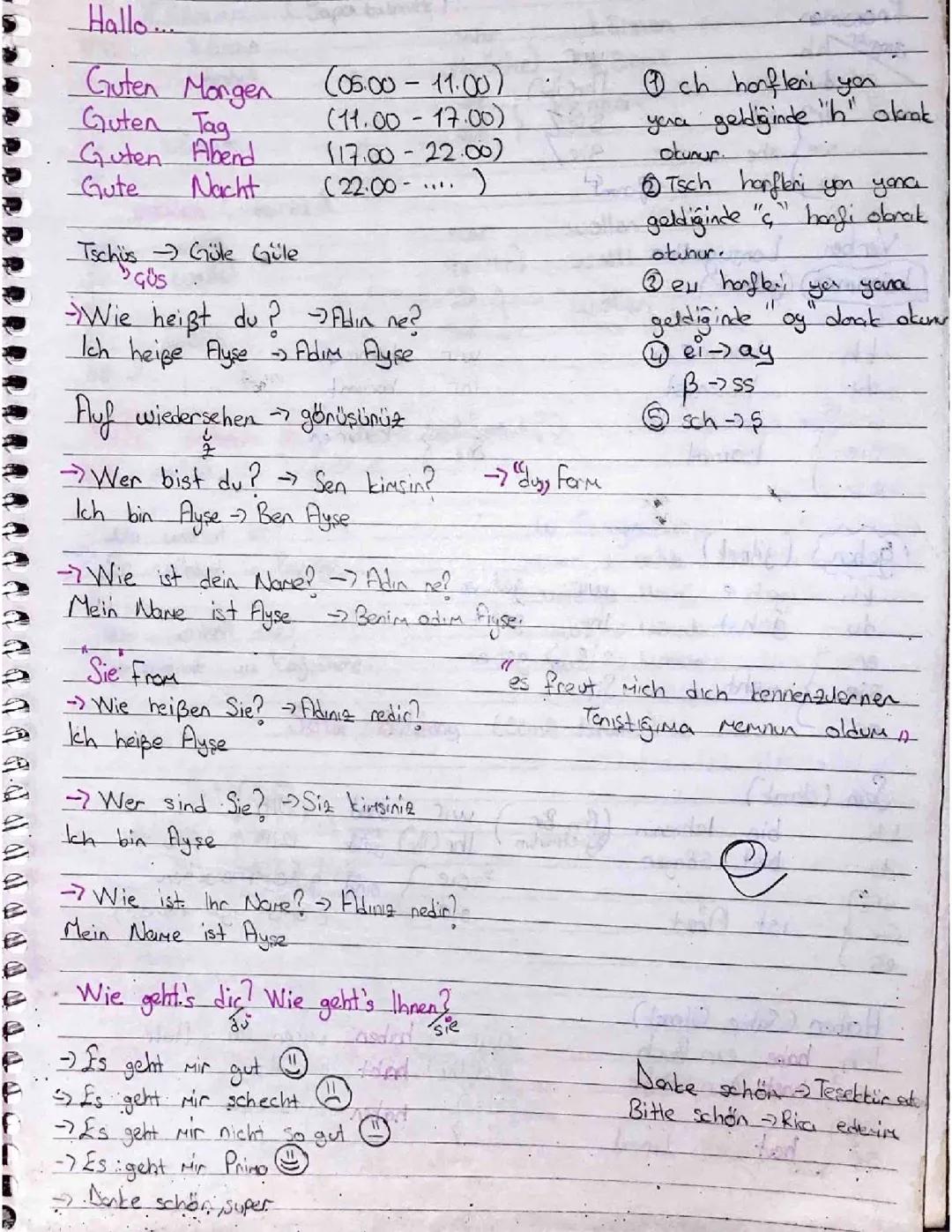 9. Sınıf Almanca Defter Notları - 1. Bölüm