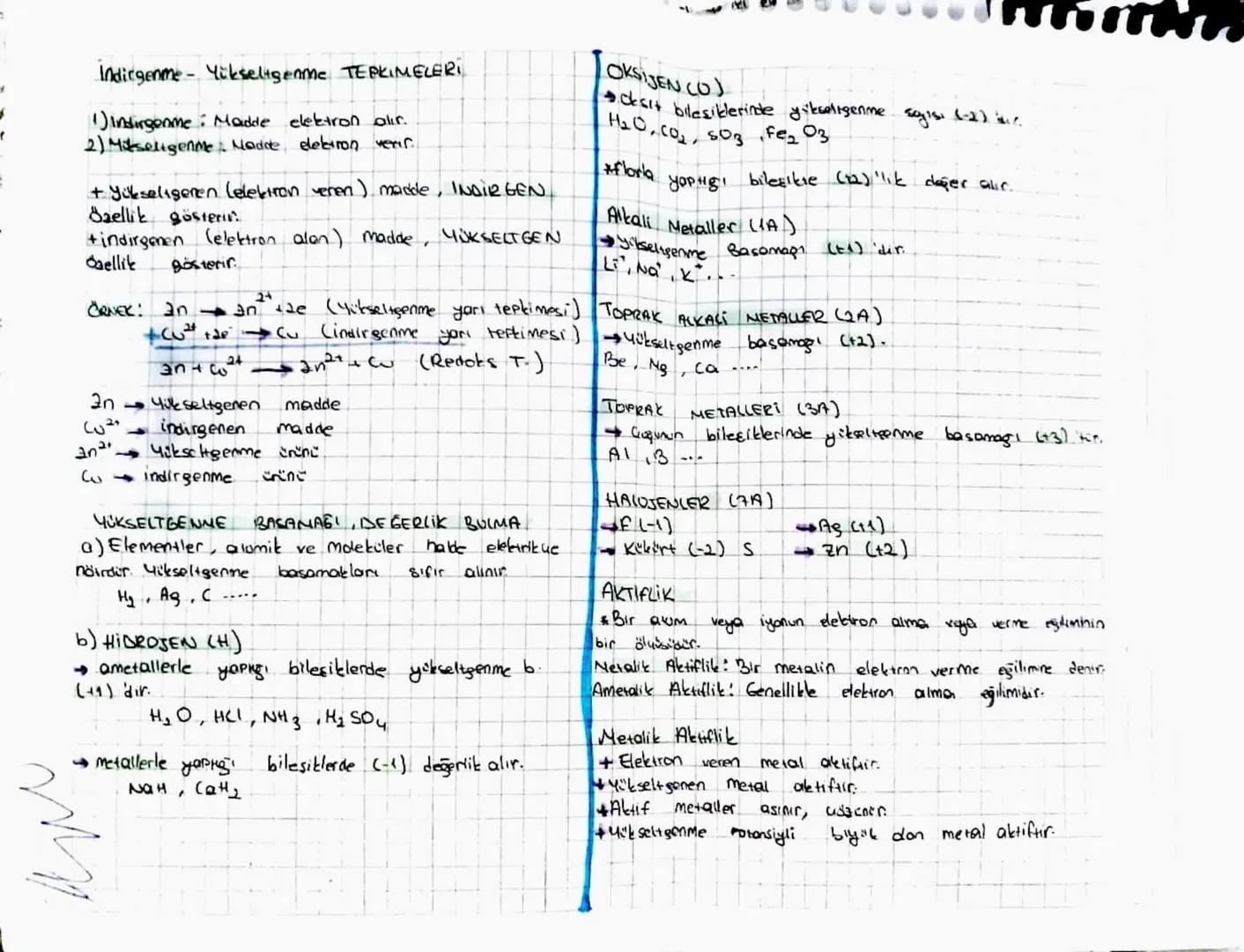 ж
Indirgenme Yükseltgenme TEPKIMELERI
1) Indirgenme: Madde elektron alır.
2) Mitseligenme: Nodde, elektron verir.
+ Yükseligeren (elektron v