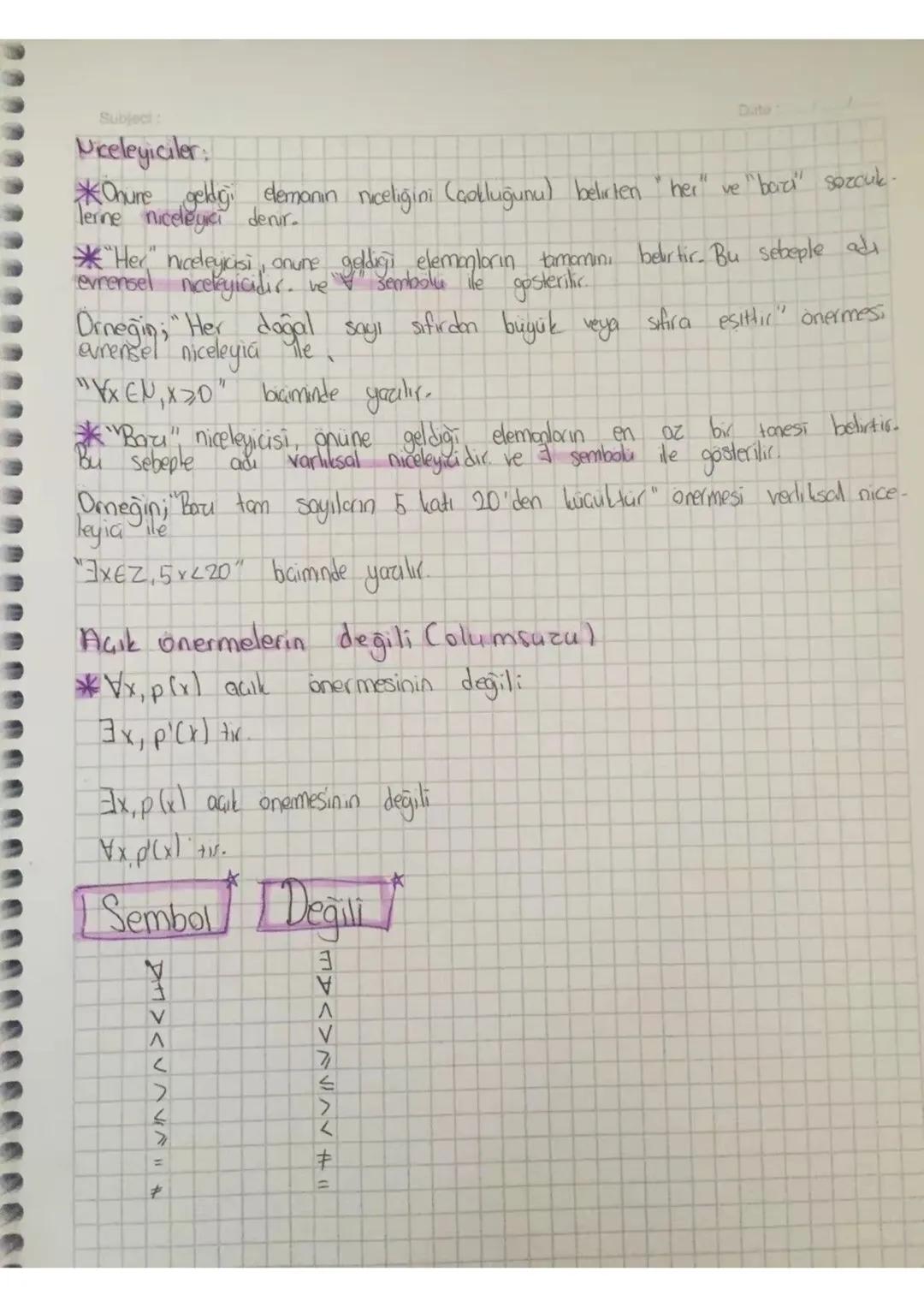 Matematik Konu Anlatım:

<ifadesinin değili >>
<ifadesinin değil >
> ifadesinin değili <
>ifadesinin değiti 4
Da
ifadesinin değili ≠

VE bağ
