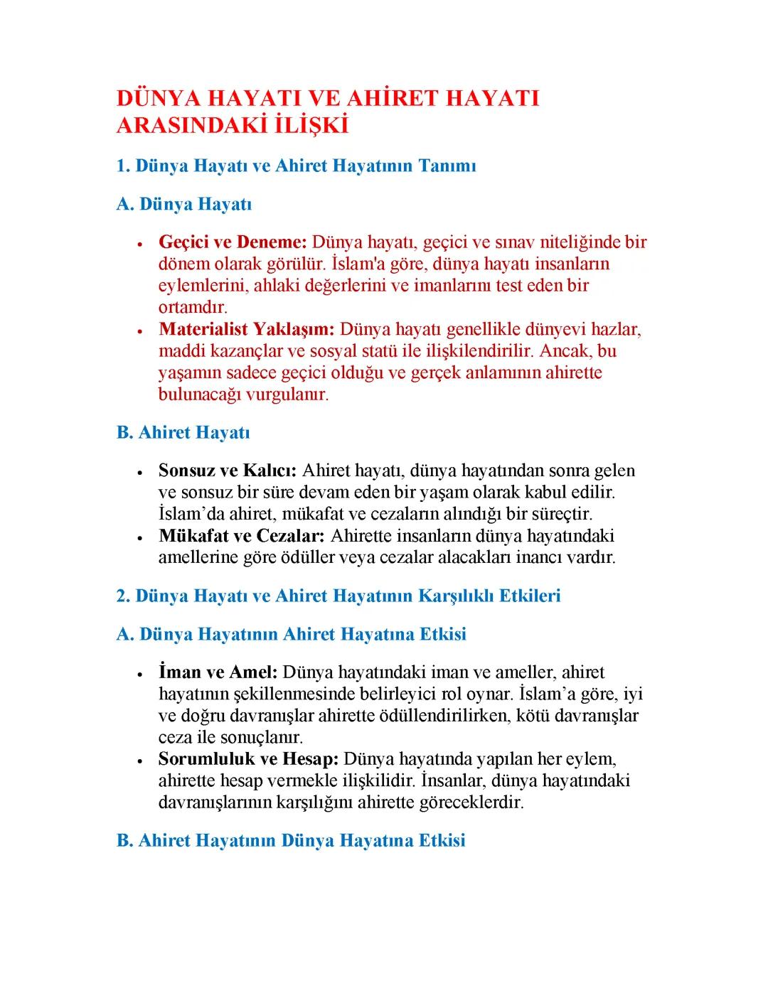 Dünya Hayatı ve Ahiret Hayatı Arasındaki İlişki