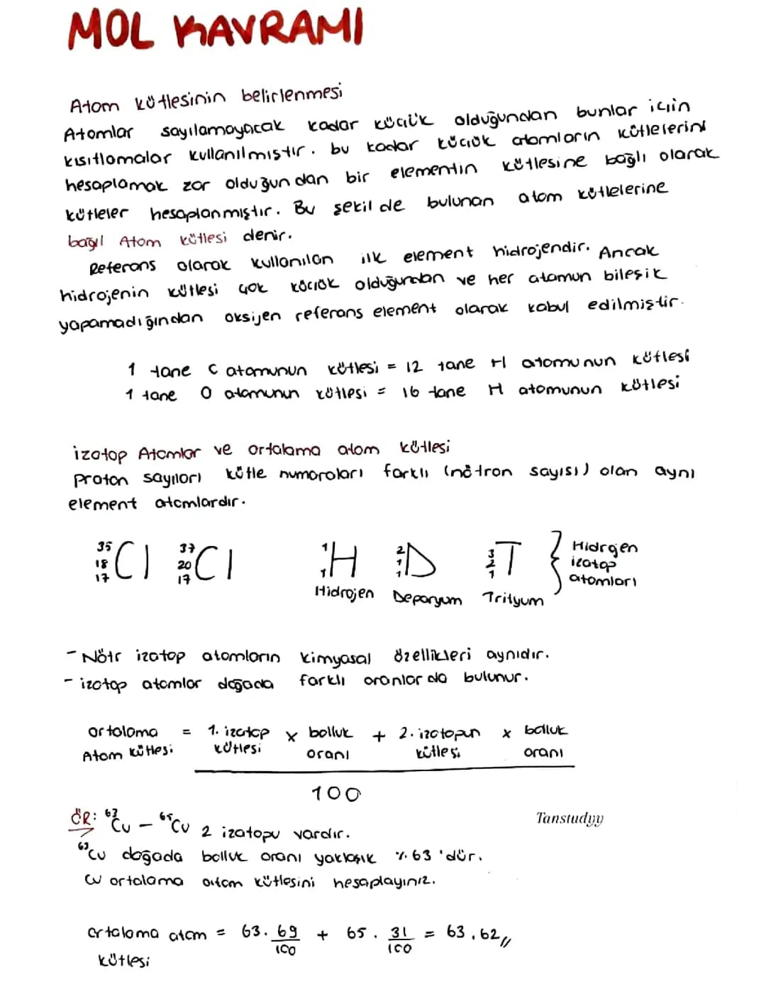 10. Sınıf Kimya Mol Kavramı: Kolay Anlatım ve Çözümlü Sorular PDF