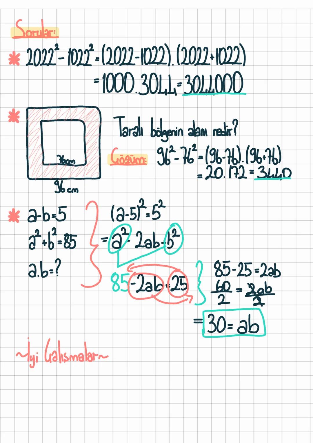 - Tam Kare Ozdesliği o

*2 terimin toplamının karesi aedestir.

Formü

$(x+y)=(x+y) (x+y)= x²+xy+xy+y² = x²+2xy+y²$

*(a+3)²= a²+2.2.3+3=a6a