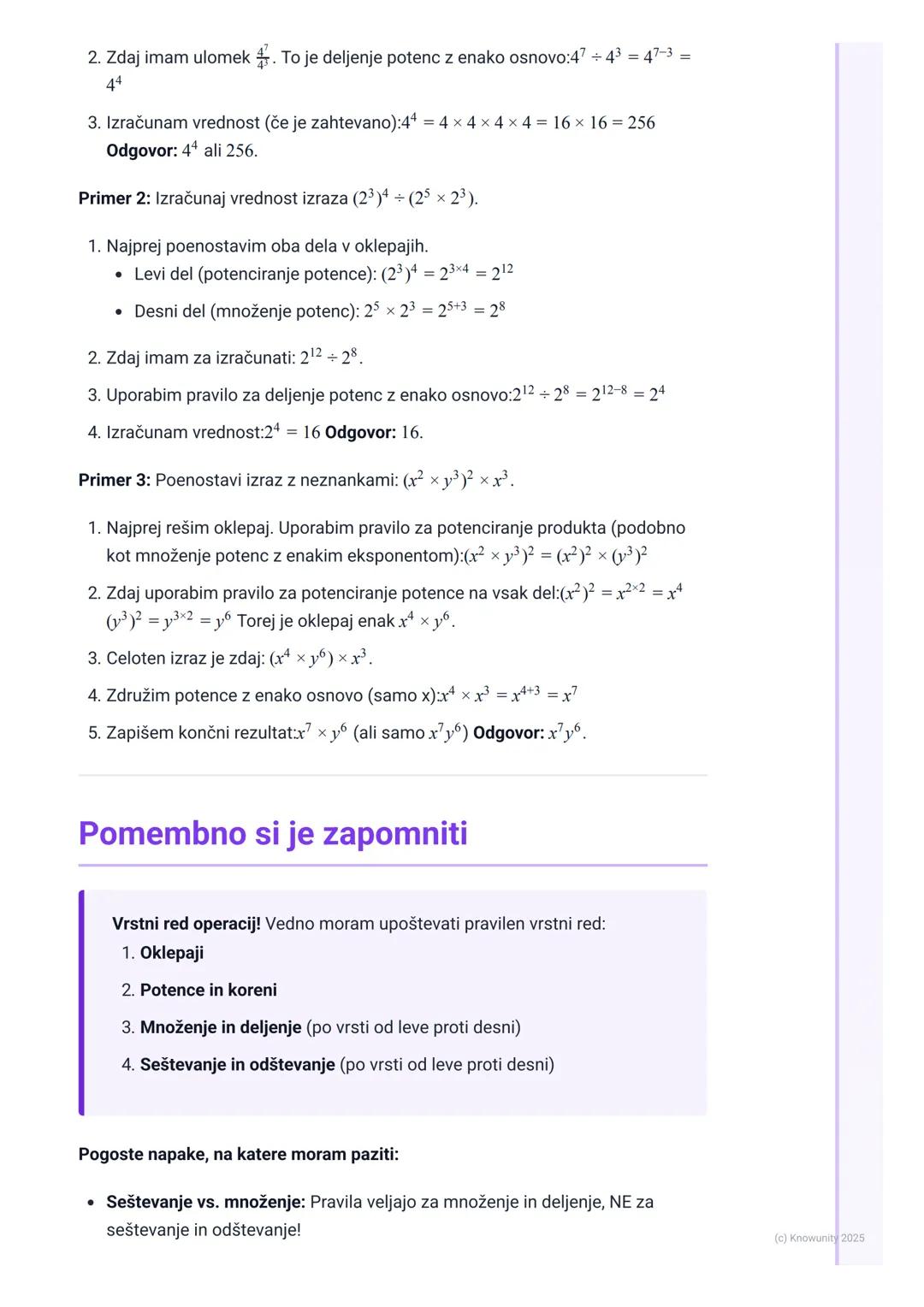 # Potence

## Kaj so potence?

Potence so v bistvu samo krajši način za zapis množenja istega števila večkrat
zapored. Namesto da pišemo 2×2
