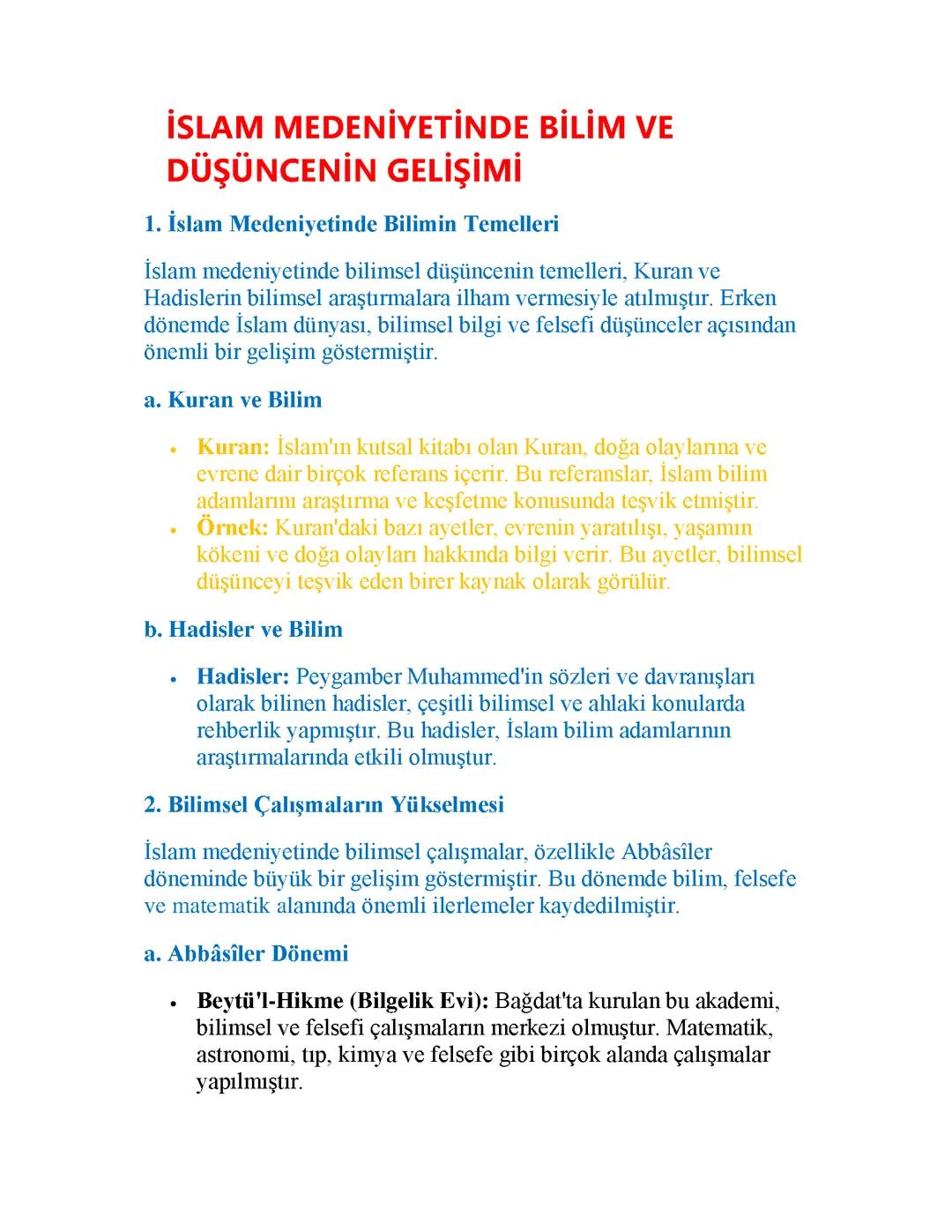 İslam Medeniyetinde Bilim ve Düşüncenin Gelişimi