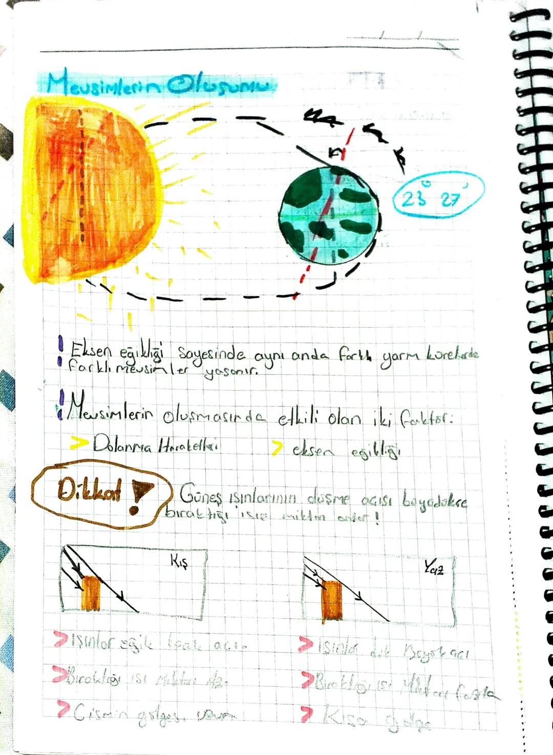 Mevsimlerin Oluşumu
ศ
23 27
Eksen eğikliği sayesinde aynı anda forth
Farklı mevsimler yaşanır.
Lorekorde
garm
* Mevsimlerin oluşmasında etki