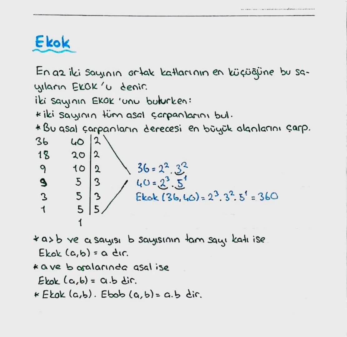 EBOB ve EKOK
~EBOB~
En az iki sayının ortak bölenlerinin en büyüğüne bu sa-
yıların EBOB'u denir.
iki sayının EBOB'unu bulurken:
* İki
Sayıy
