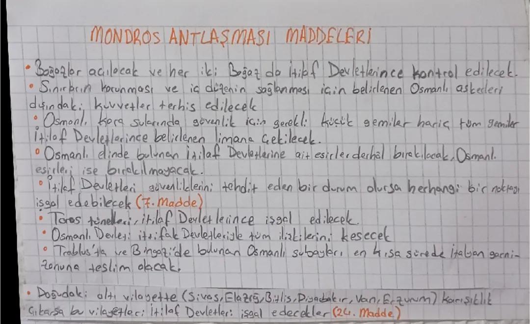 Mondros ateşkes antlaşması maddeleri 