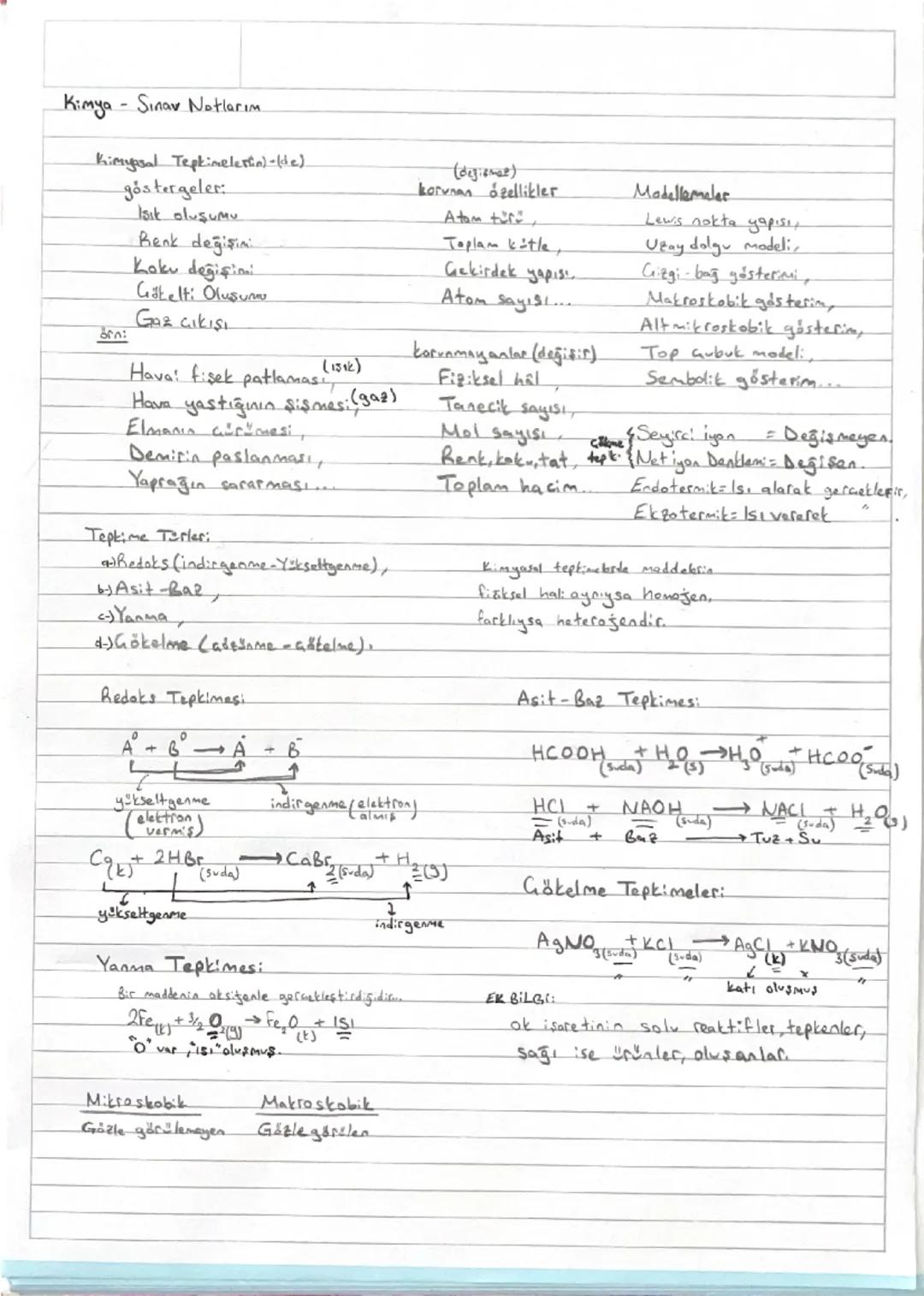 10. Sınıf Kimya Dersi Kimyasal Tepkimeler Konusu