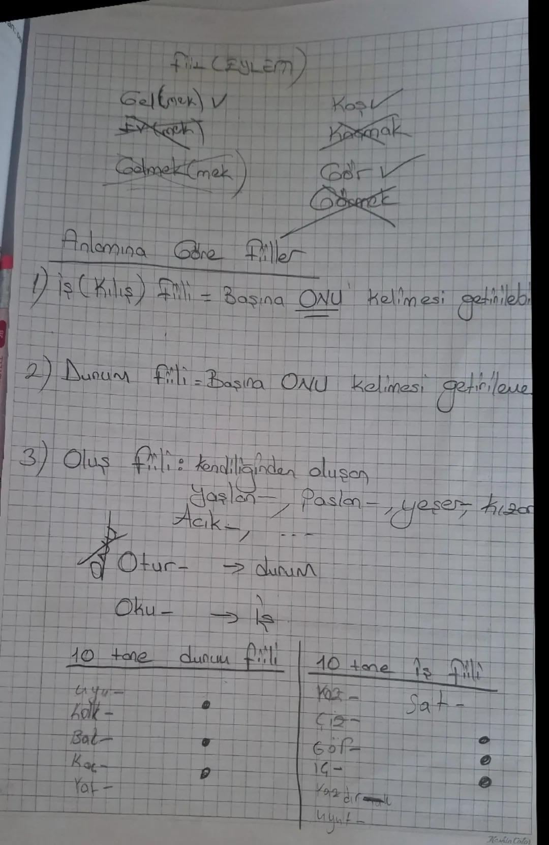 FiL (EYLEM)
Gel(mek) V
Kasmak
Coolmek (mek)
Gor V
Gorme
Anlamına Göre filler
1) is (Kılış) fili = Başına ONU kelimesi getirileb
2) Durum fil