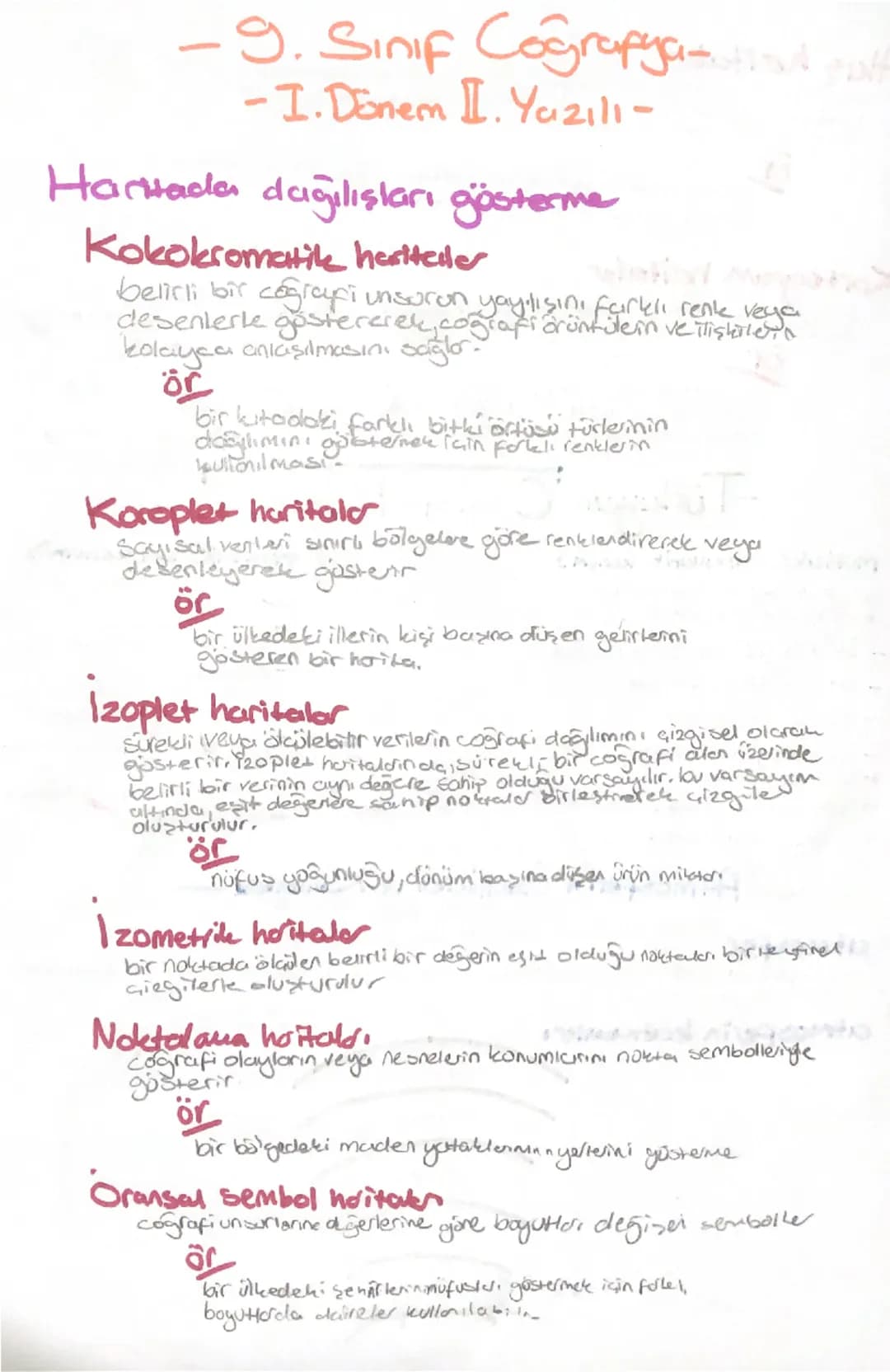 -9. Sınıf Coğrafya-ha
-I.Dönem 1.Yazılı-
Hachada dağılışları gösterme
Kokokromatike hatteller
belirli bir coğrafi unsurun yayılışını farklı 