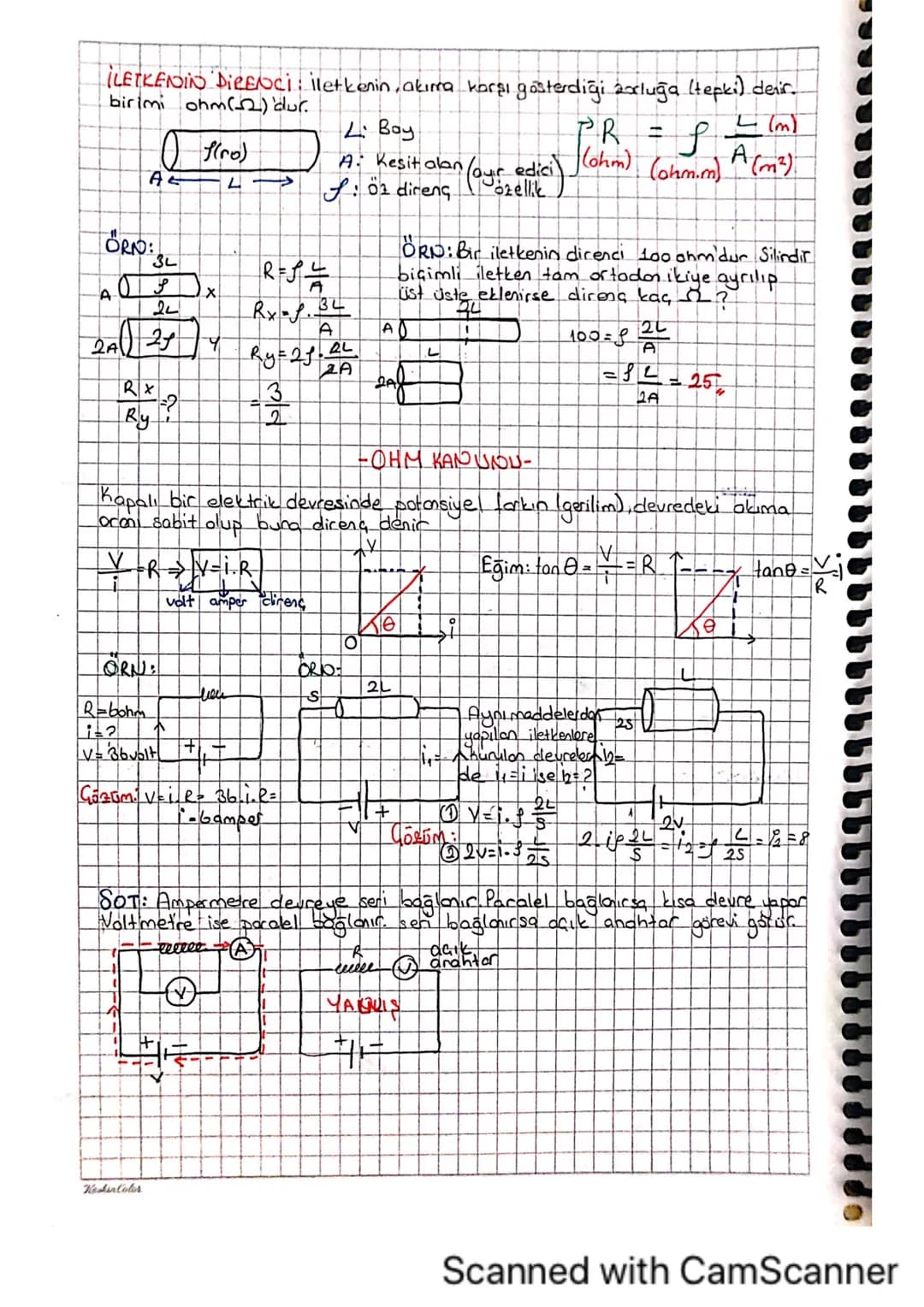 İLETKENIN DIRENCİ : iletkenin, akıma karşı gösterdiği axluğa (tepki) denir.
birimi ohm(2) 'dur.
Of(ro)
Ае
L: Boy.
A: Kesit alan (oyir
PR
(oh