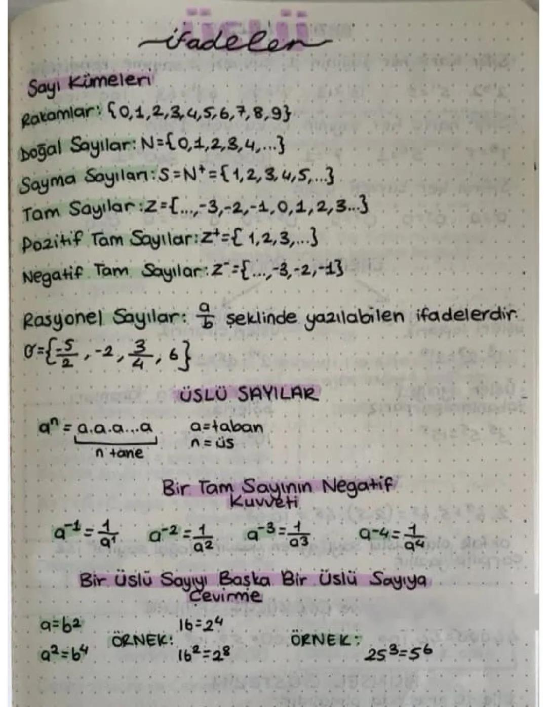 1. Ünite: Üslü İfadeler ve Çarpanlara Ayırma Konu Özeti