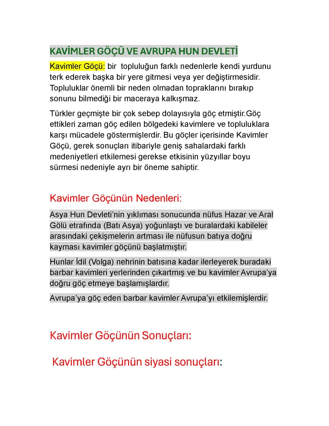 Kavimler göçü ve avrupa hun devleti özet
