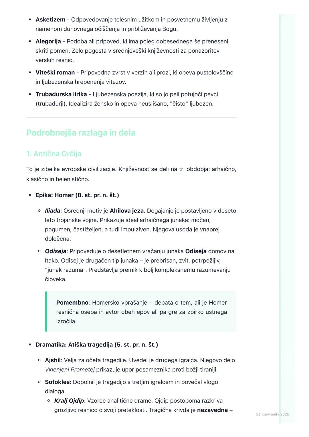 # Antika in srednji vek

Pregled obdobja

Antika in srednji vek sta temeljni obdobji za razumevanje razvoja evropske
književnosti in miselno