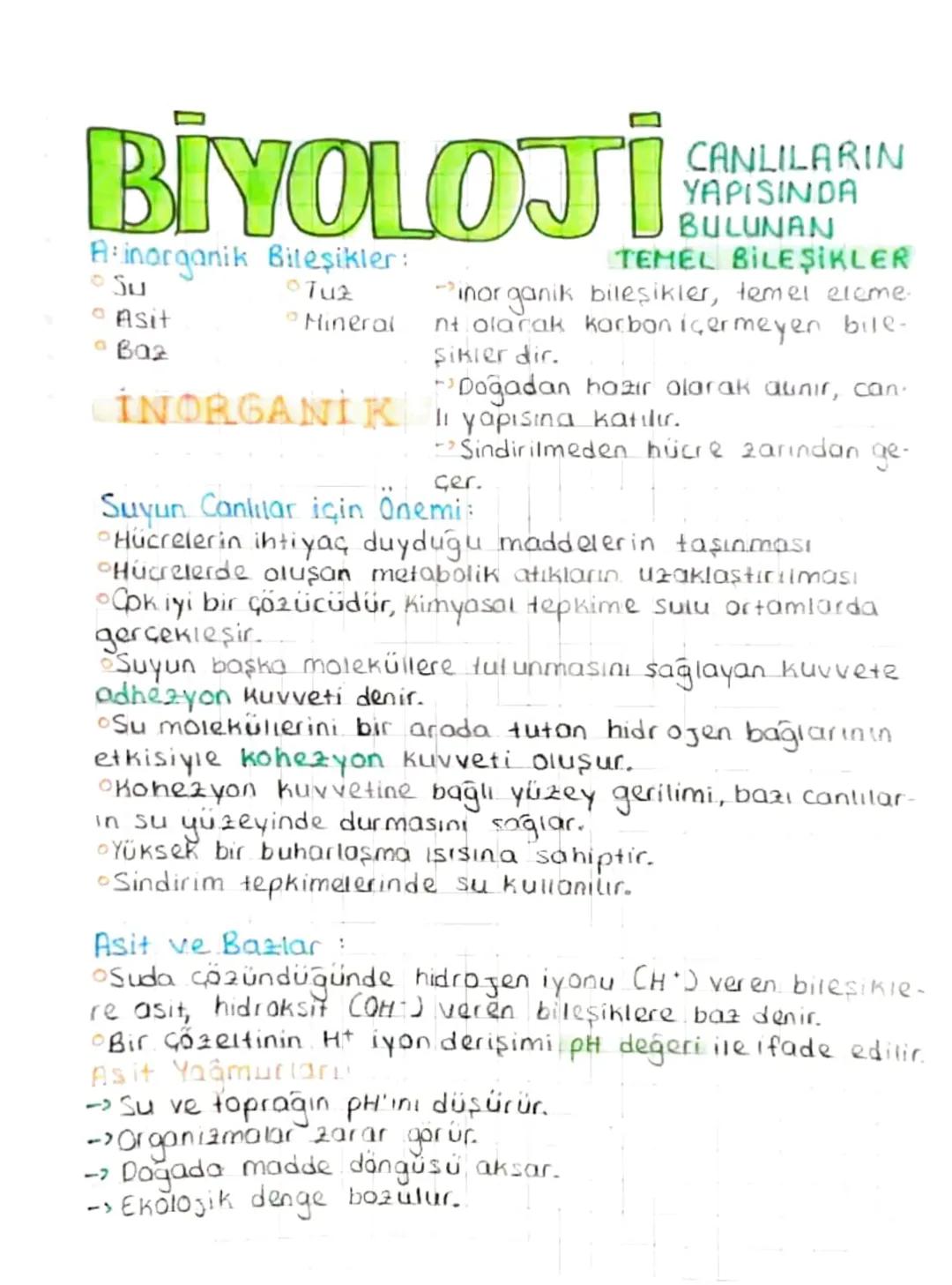 BİYOLOJİ
Ainorganik Bileşikler:
• Su
• Asit
a Baz
0Tuz
• Mineral
-
CANLILARIN
YAPISINDA
BULUNAN
TEMEL BİLEŞİKLER
inorganik bileşikler, temel