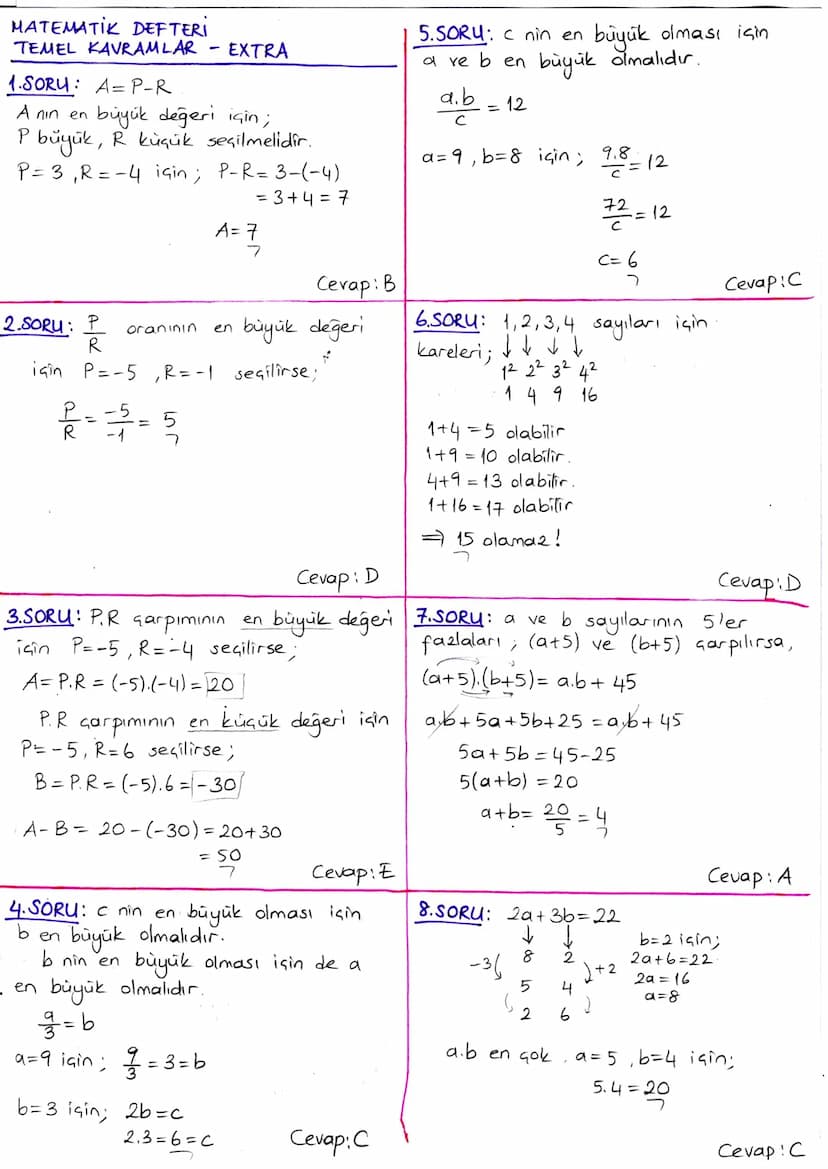 MATEMATIK DEFTERİ
TEMEL KAVRAMLAR - TEST 1
1.SORU: x-8=
3.Y
←
1x-3y = 8
(x-3y). x-24.y = 8x-24. y = 8(x-3y)
8
=
8.8=64
Cevap: E
5.SORU: x ve