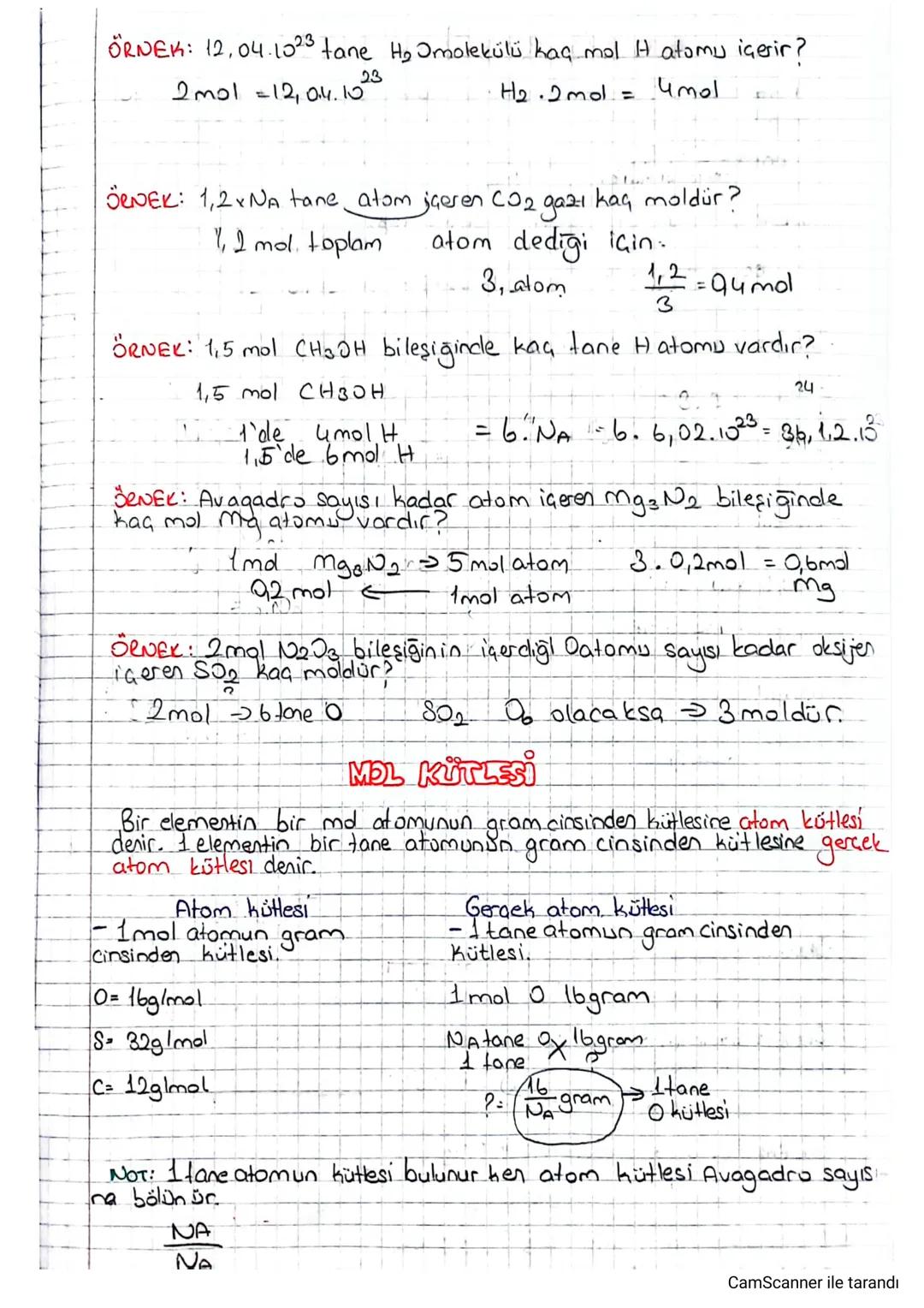 ÖRNEK: 12,04.1023 tane H₂ Ɔmolekülü kaç mol H atomu içerir?
2mol =12,0.4.10
23
H2.2mol
=
4mol
ÖRNEK: 1,2xNA tane atom içeren CO2 gazi
kag mo