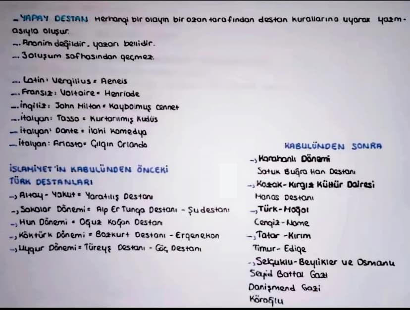 DESTANLARIN GENEL ÖZELLİKLERİ
1-Oluştuğu toplumun özelliklerini yansıtır.
2-Son derece olağanüstü durumlarla süslenmiştir.
3-Genellikle manz