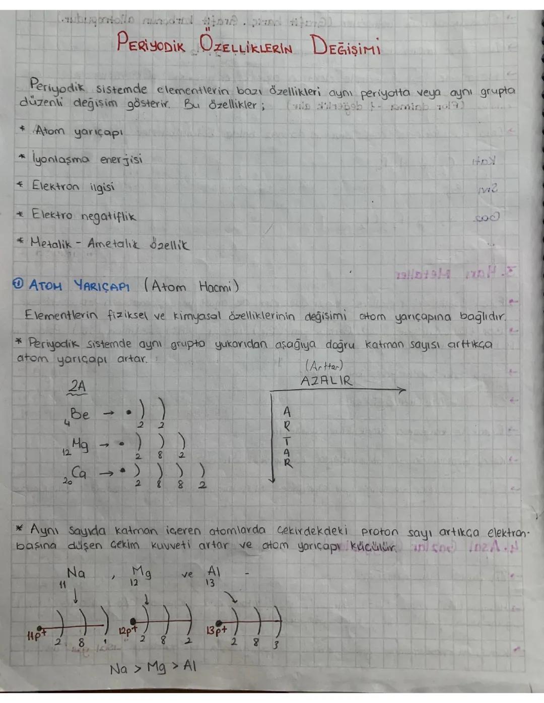 periyodik özelliklerin değişimi