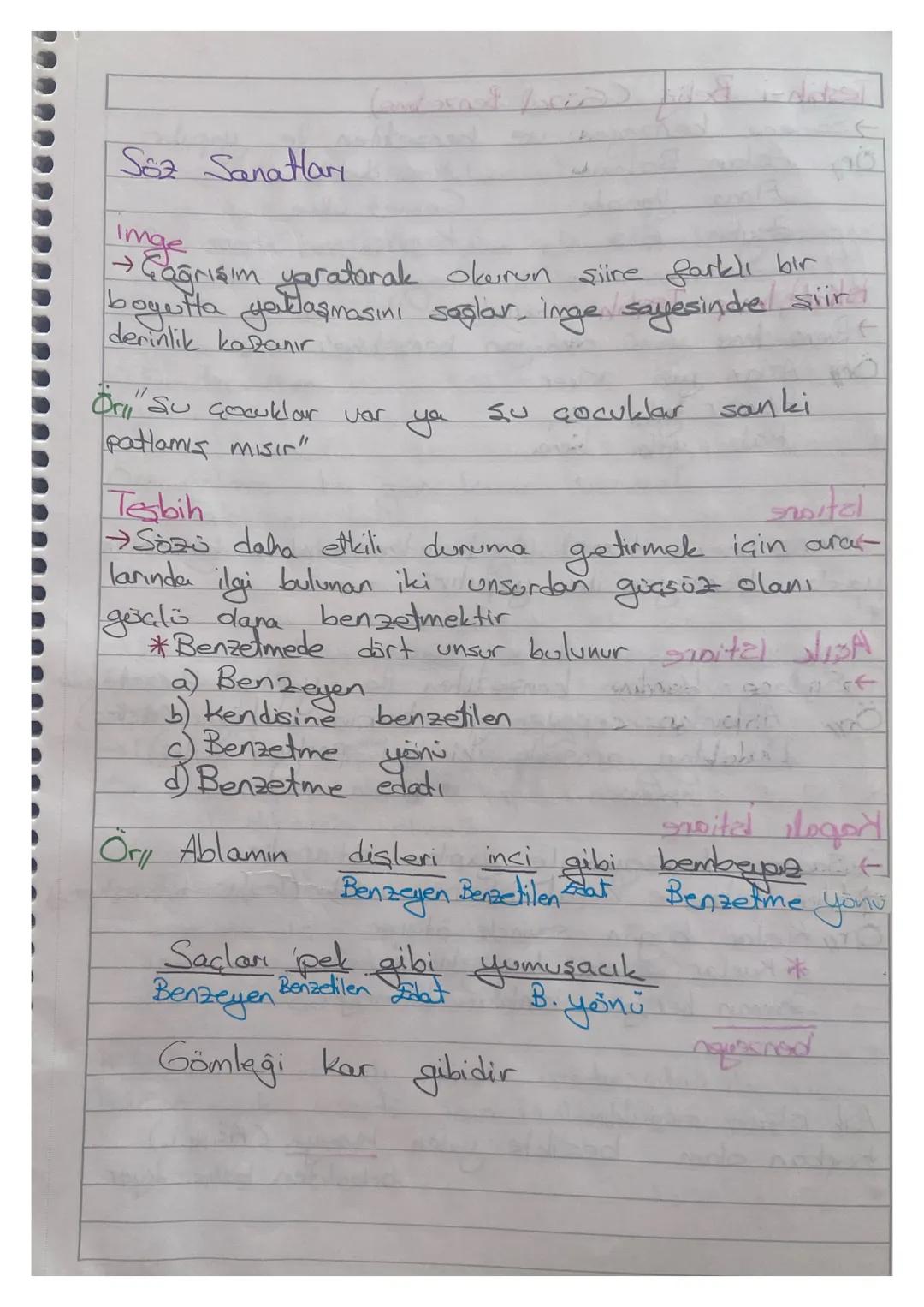 (and the
Soz Sanatlar
Imge
→Çağrışım yaratarak okurun şiire farklı bir
boyutta yaklaşmasını sağlar, inge sayesinde siir
derinlik kazanır
Ör"