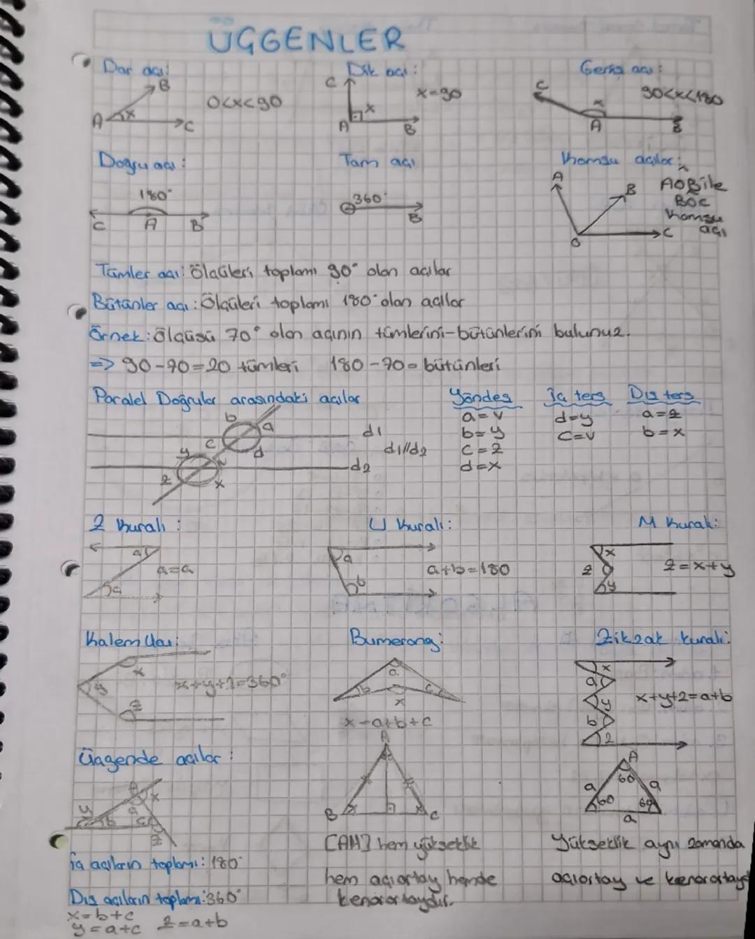 --- OCR Start ---
Dar açı
UGGENLER
Dik açı:
Gerç açı
C
X-30
30<x<180
Ocxcg0
C
180
CAB
A
Tam açı
A
360
Tamler açı: Ölçüleri toplamı 90° olan 