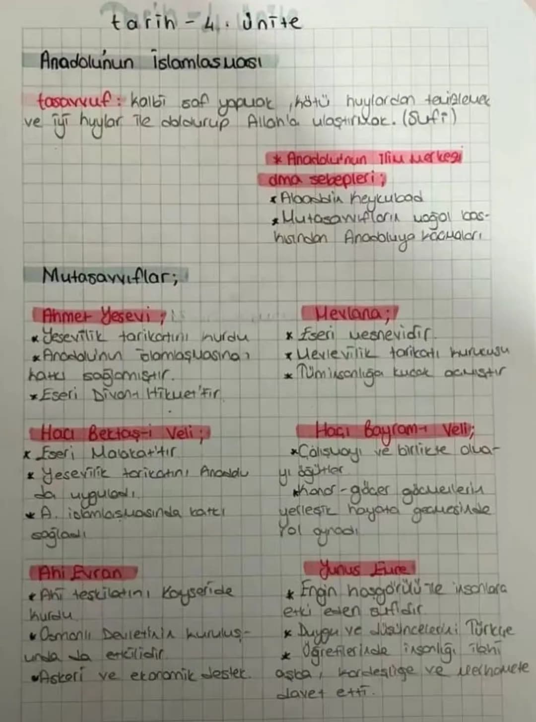 tarih-4 Unite
Anadolunun Islamlasμasi
tasavvuf: kalbi saf yapuak, kötü huylardan temizlemek
ve iyi huylar ile doldurup Allah'a ulaştırıyok. 