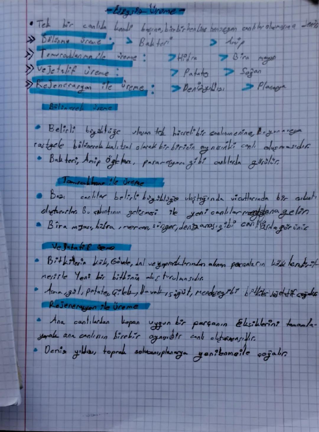 6. Sınıf Fen Bilimleri: Eşeysiz Üreme Ders Notları