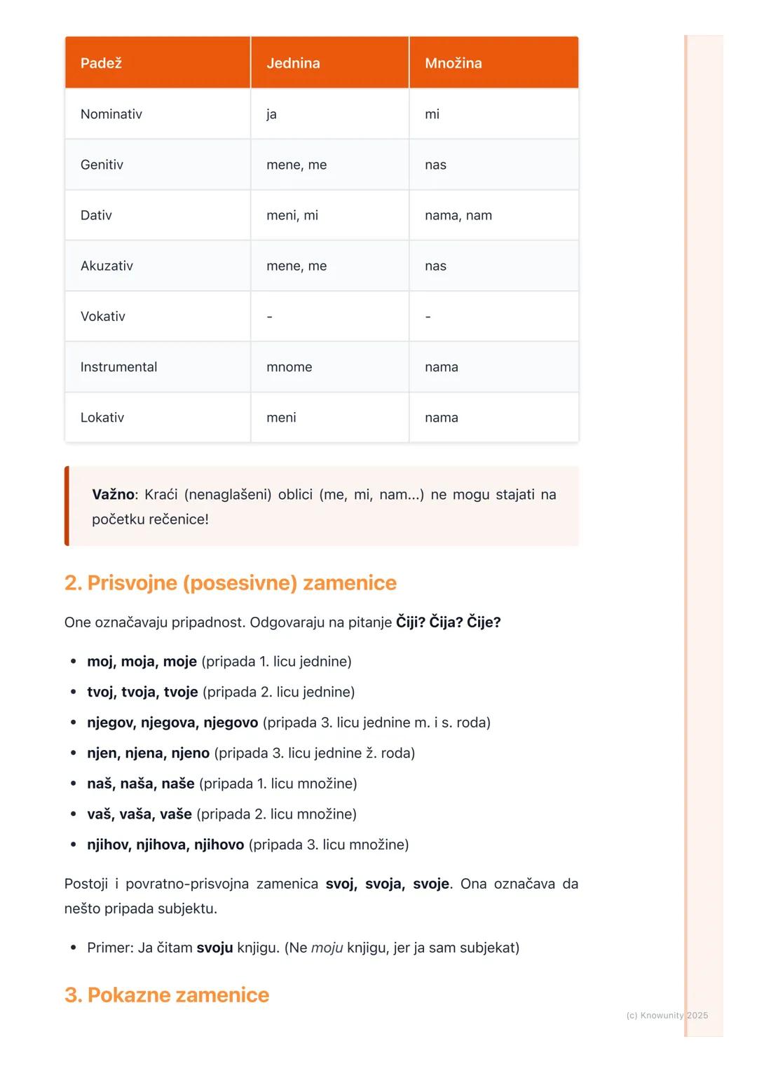 # Zamenice

## Šta su zamenice

Zamenice su promenljive vrste reči. Zovu se tako jer one zamenjuju druge
reči, najčešće imenice, ali i pride