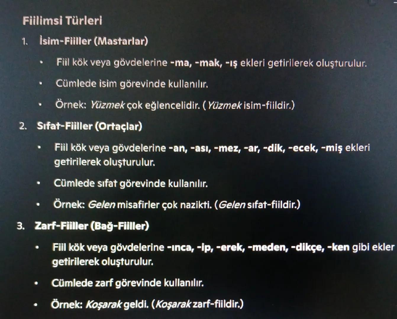 Fiilimsi Türleri
1. İsim-Fiiller (Mastarlar)
. 
Fiil kök veya gövdelerine -ma, -mak, -ış ekleri getirilerek oluşturulur.
Cümlede isim görevi