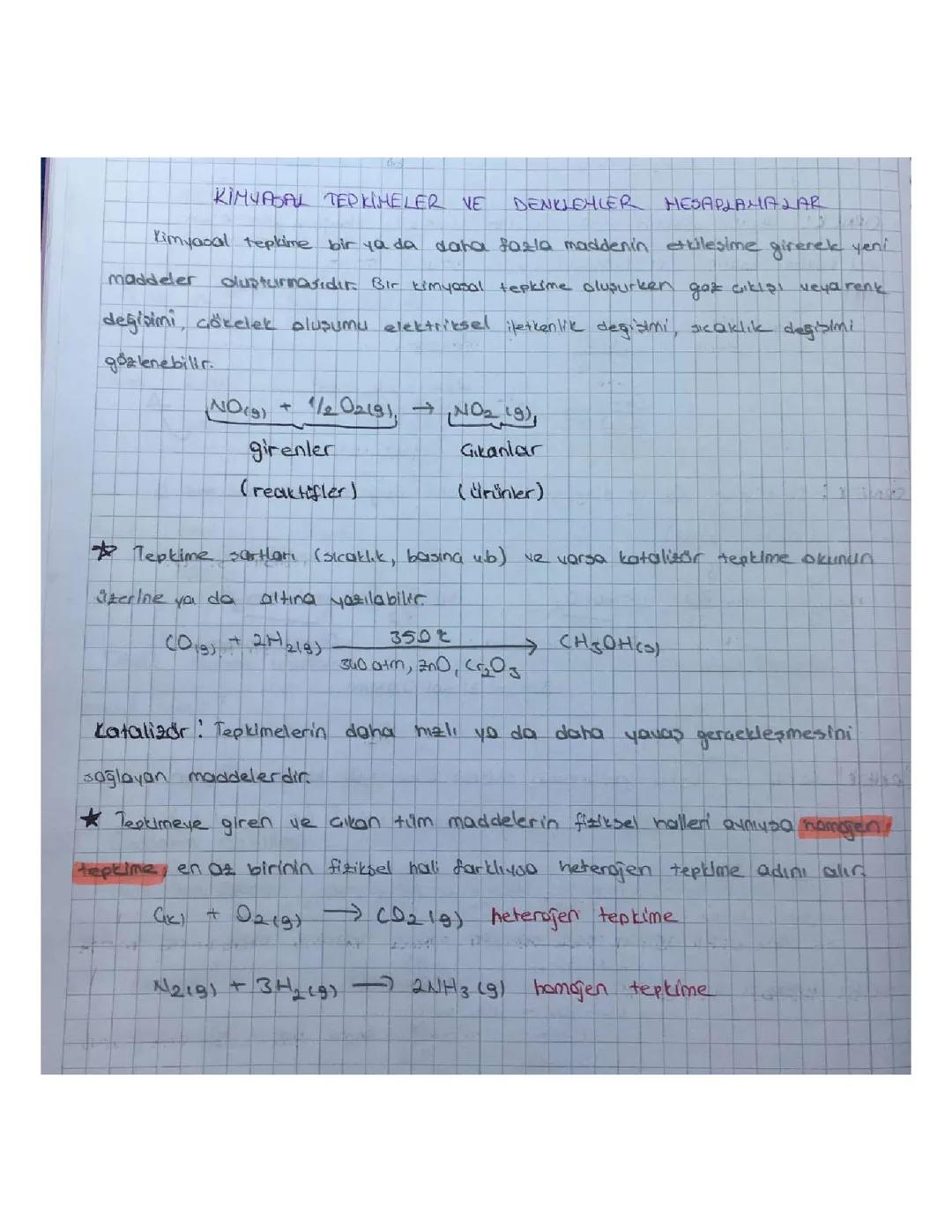 10. SINIF KİMYA KİMYASAL TEPKİMELER