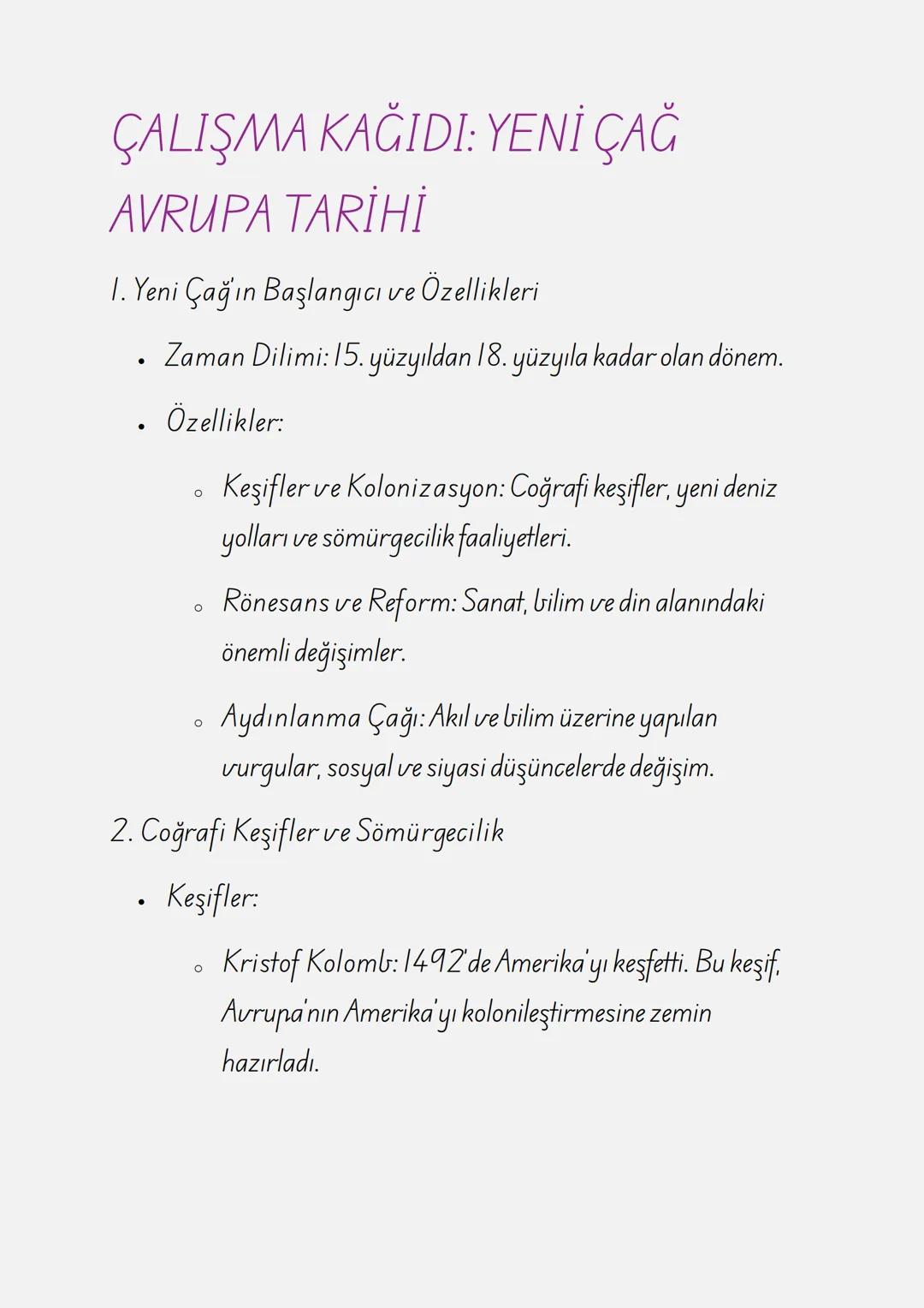 ÇALIŞMA KAĞIDI YENİ ÇAĞ AVRUPA TARİHİ