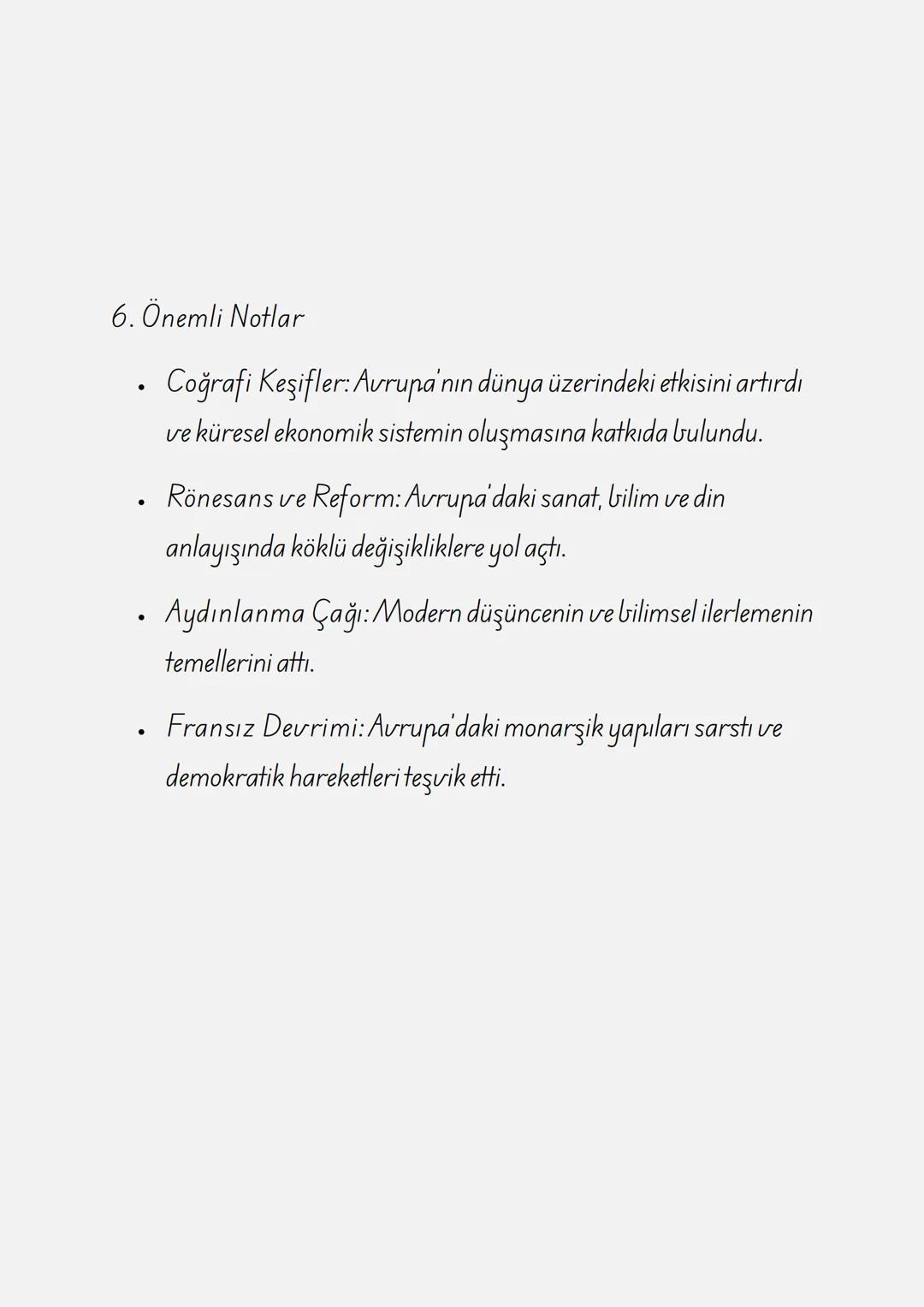# ÇALIŞMA KAĞIDI: YENİ ÇAĞ
# AVRUPA TARİHİ
1. Yeni Çağ'ın Başlangıcı ve Özellikleri
*   Zaman Dilimi: 15. yüzyıldan 18. yüzyıla kadar olan d