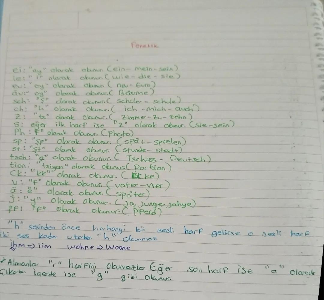 9.sınıf Almanca okuma kuralları.