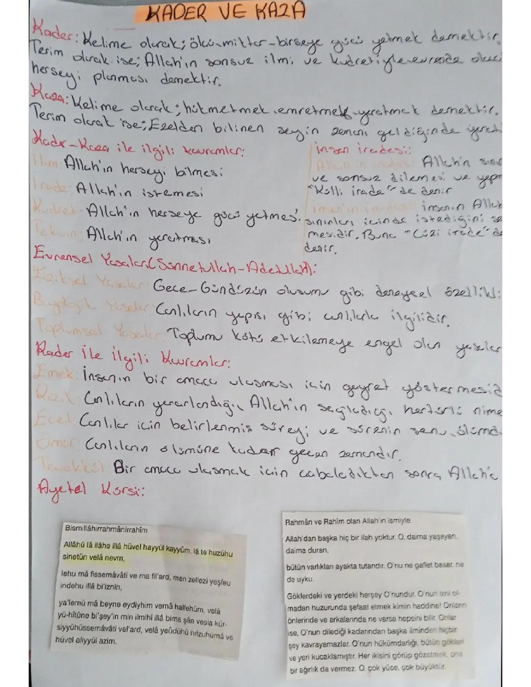8.sinif din kültürü birinci ünite:Kader ve kaza