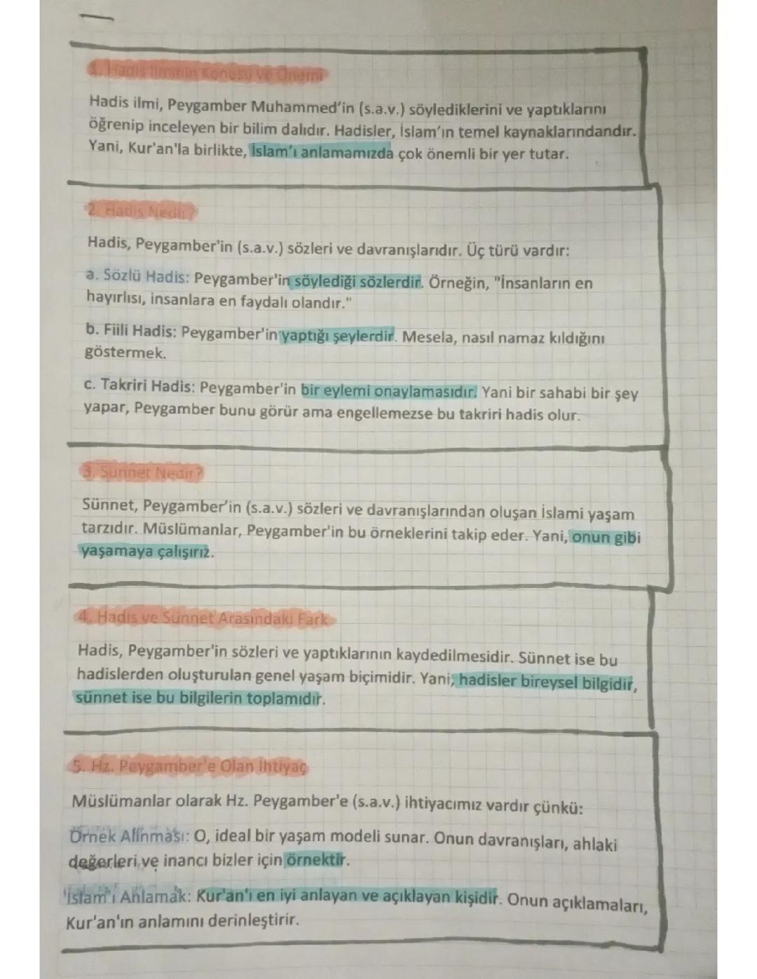 10. Sınıf Hadis - 1. Dönem Yazılı Notları (2024-2025)