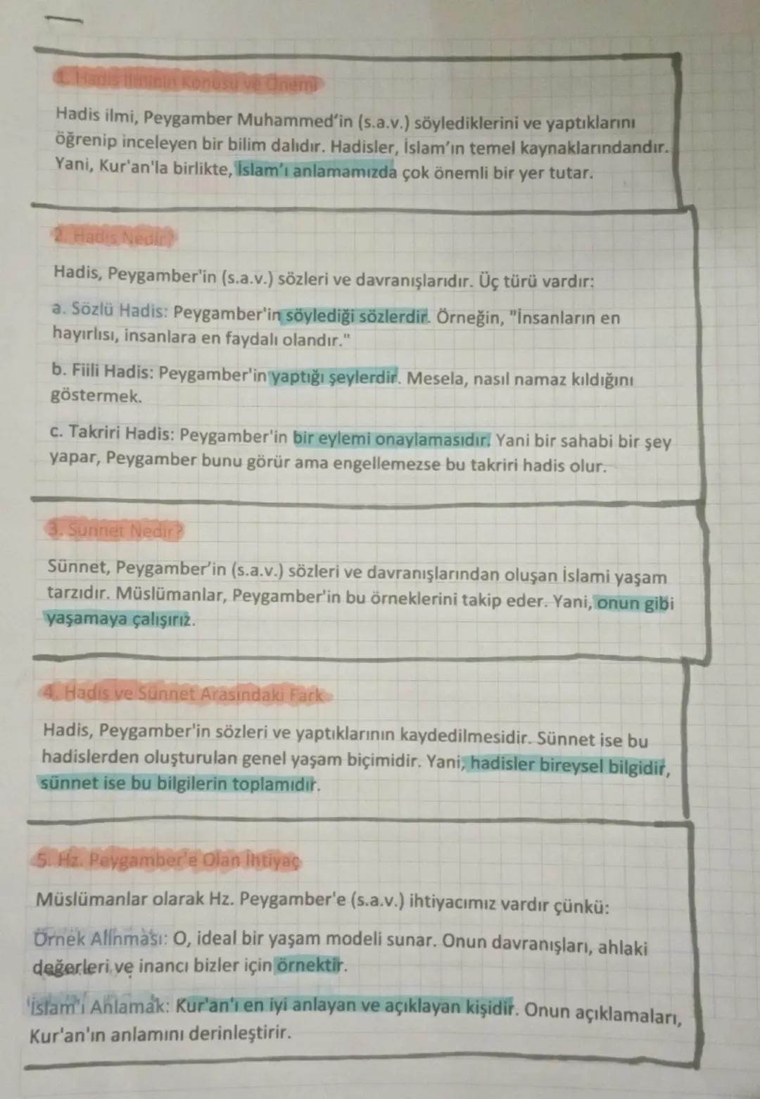 Onem
Hadis ilmi, Peygamber Muhammed'in (s.a.v.) söylediklerini ve yaptıklarını
öğrenip inceleyen bir bilim dalıdır. Hadisler, İslam'ın temel